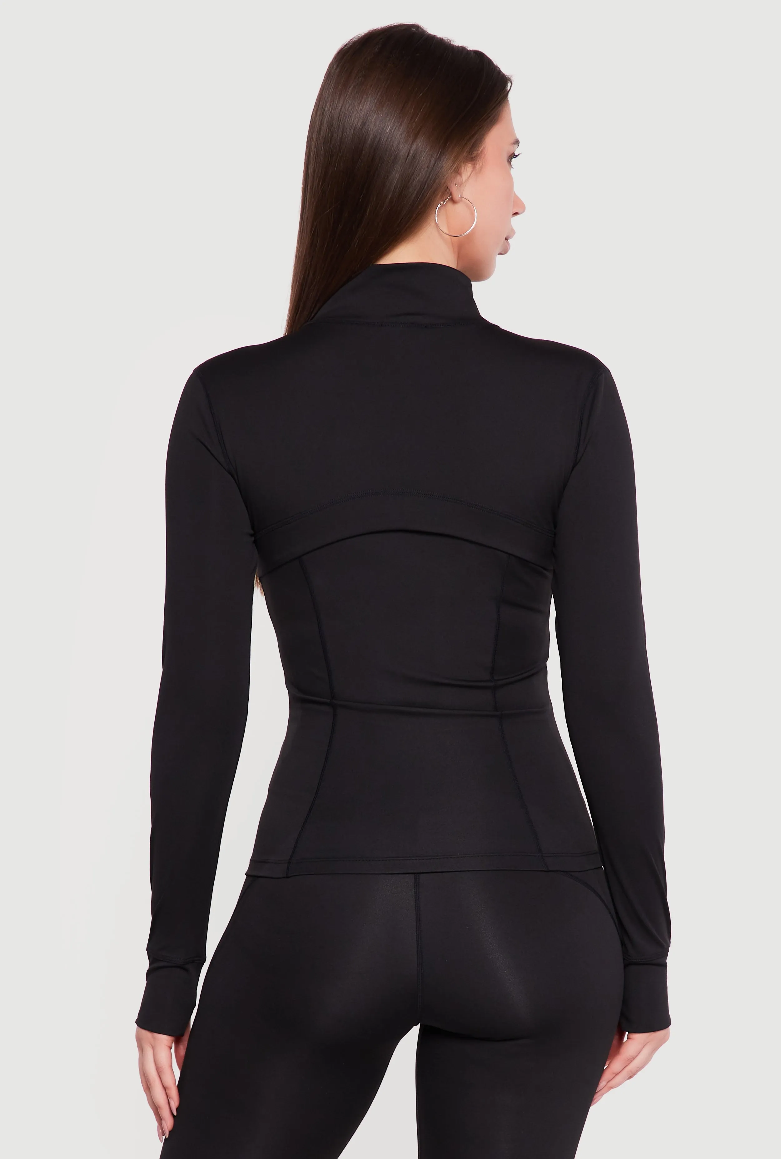 Long Sleeve Mock Neck Zip Front Jacket with Thumb Holes sold by Rainbow product image thumbnail 5