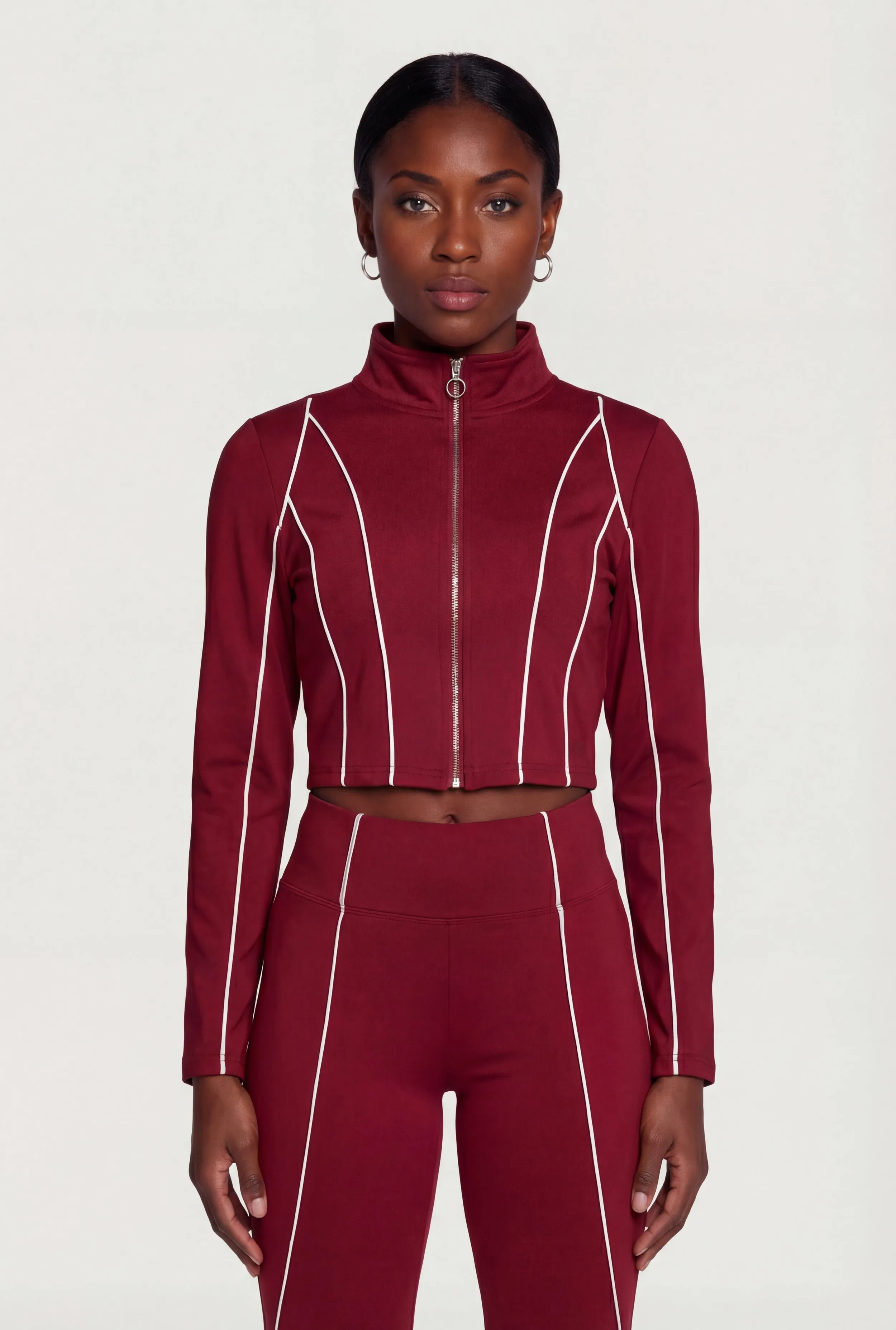 Contrast Trim Pipping Zip Front Mock Neck Track Jacket sold by Rainbow