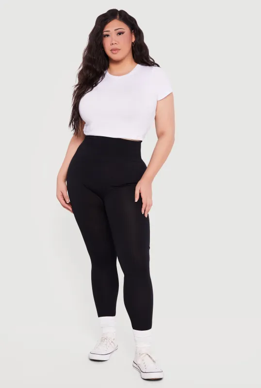 Plus Size Waffle Knit Waist Leggings sold by Rainbow