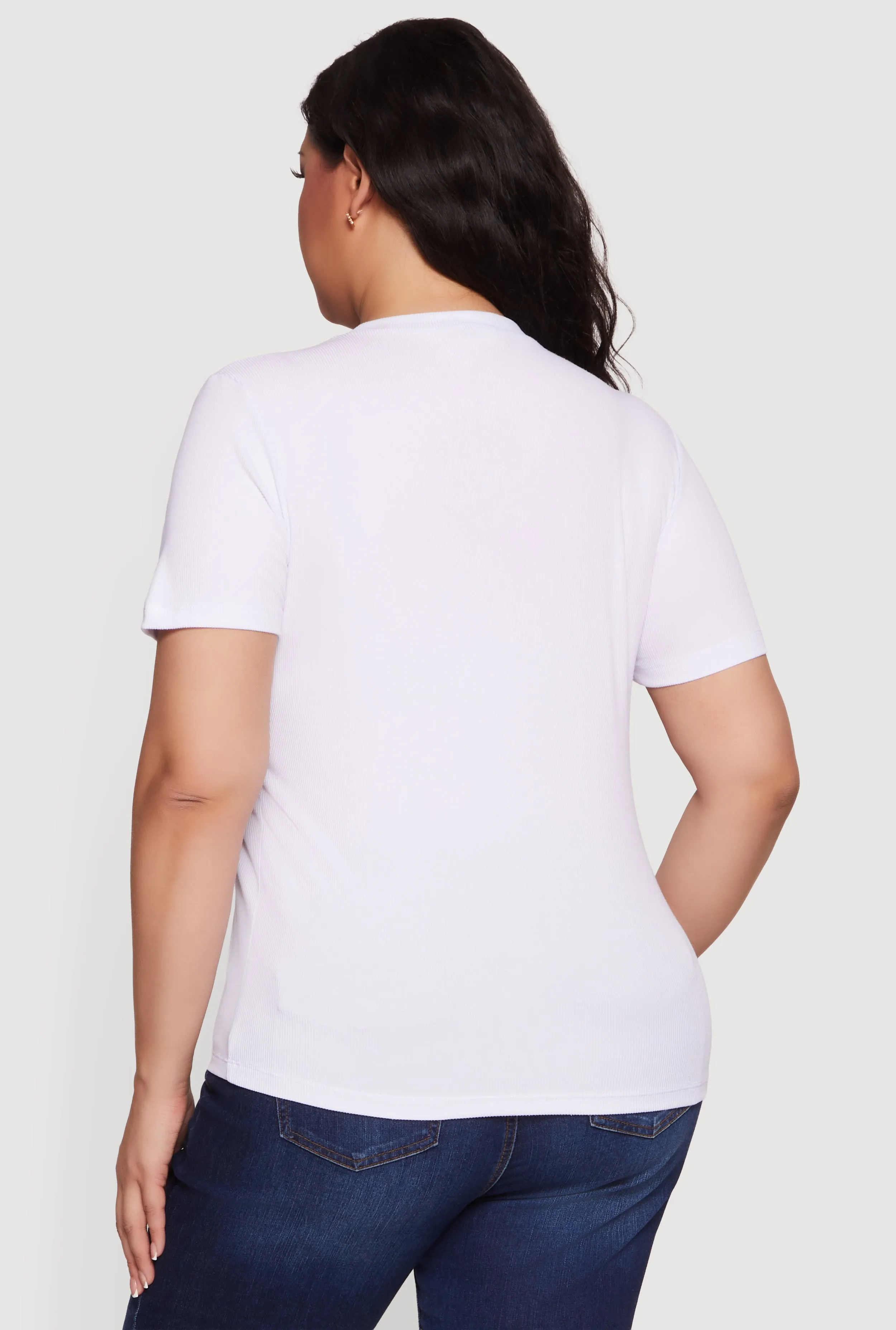 Plus Size Denim Bear Patch Rhinestone Detail Tee sold by Rainbow product image thumbnail 5