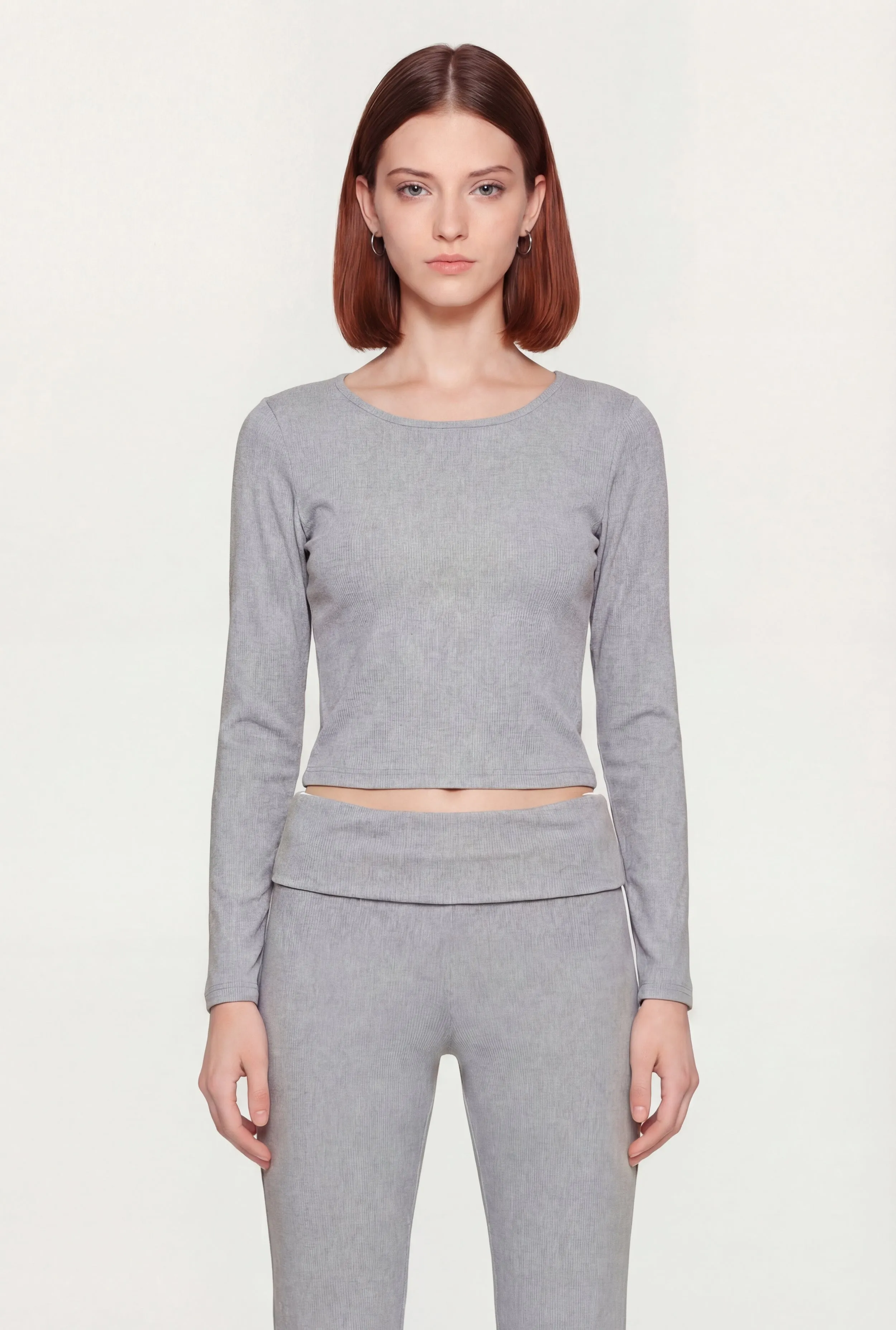 Rib Knit Long Sleeve Crew Neck Crop Top sold by Rainbow product image thumbnail 3