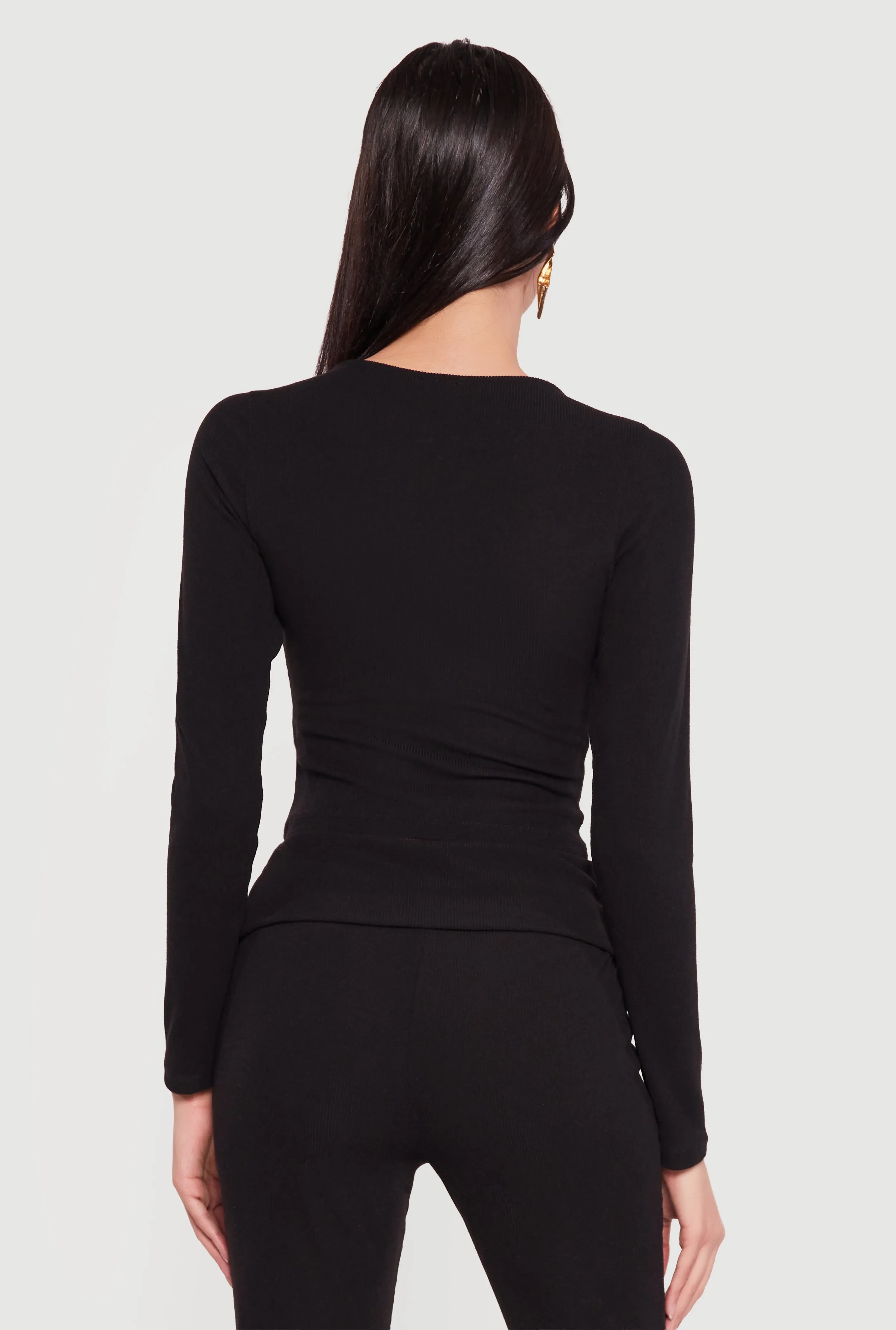 Rib Knit Long Sleeve Crew Neck Crop Top sold by Rainbow product image thumbnail 5