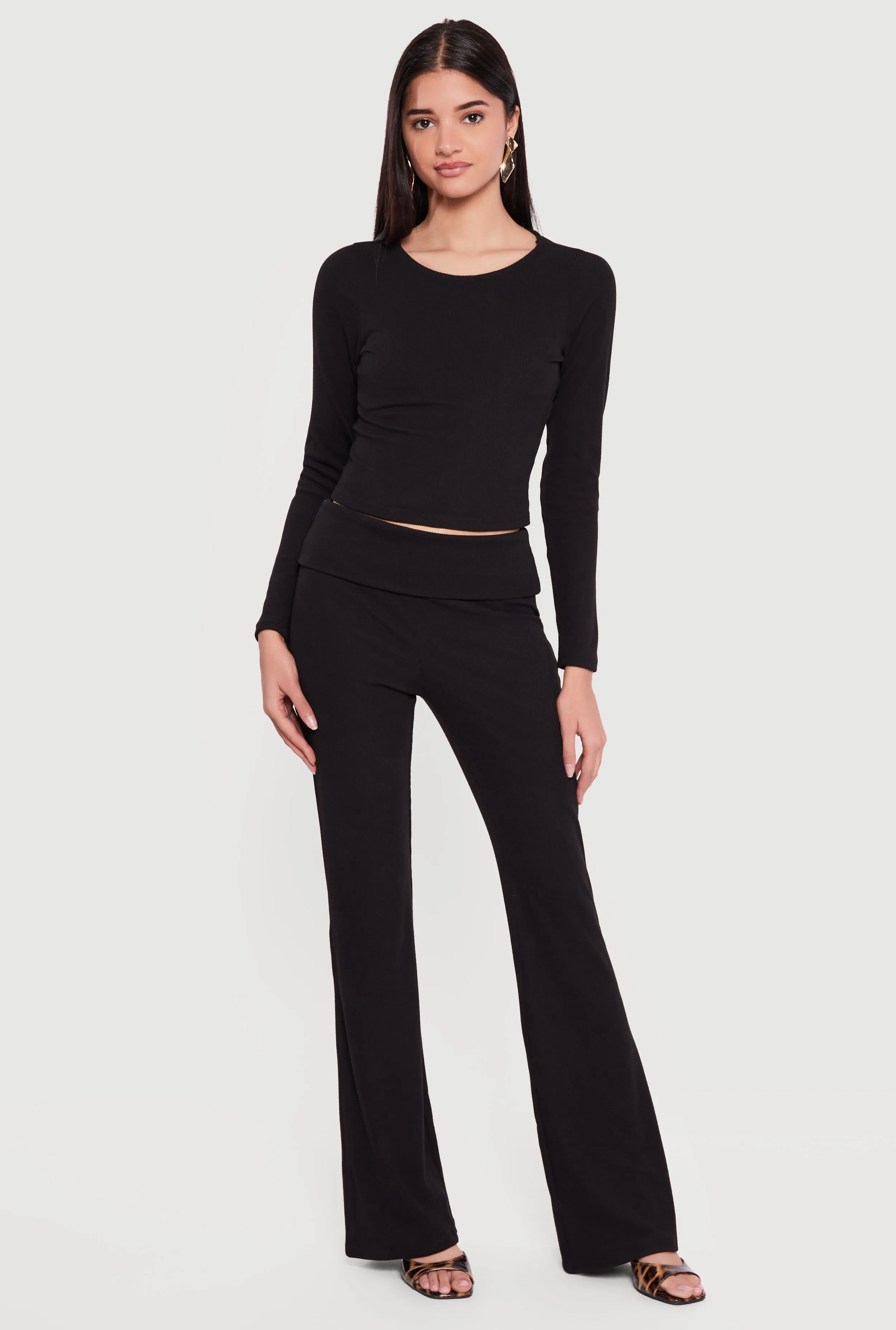 Rib Knit Long Sleeve Crew Neck Crop Top sold by Rainbow product image thumbnail 2