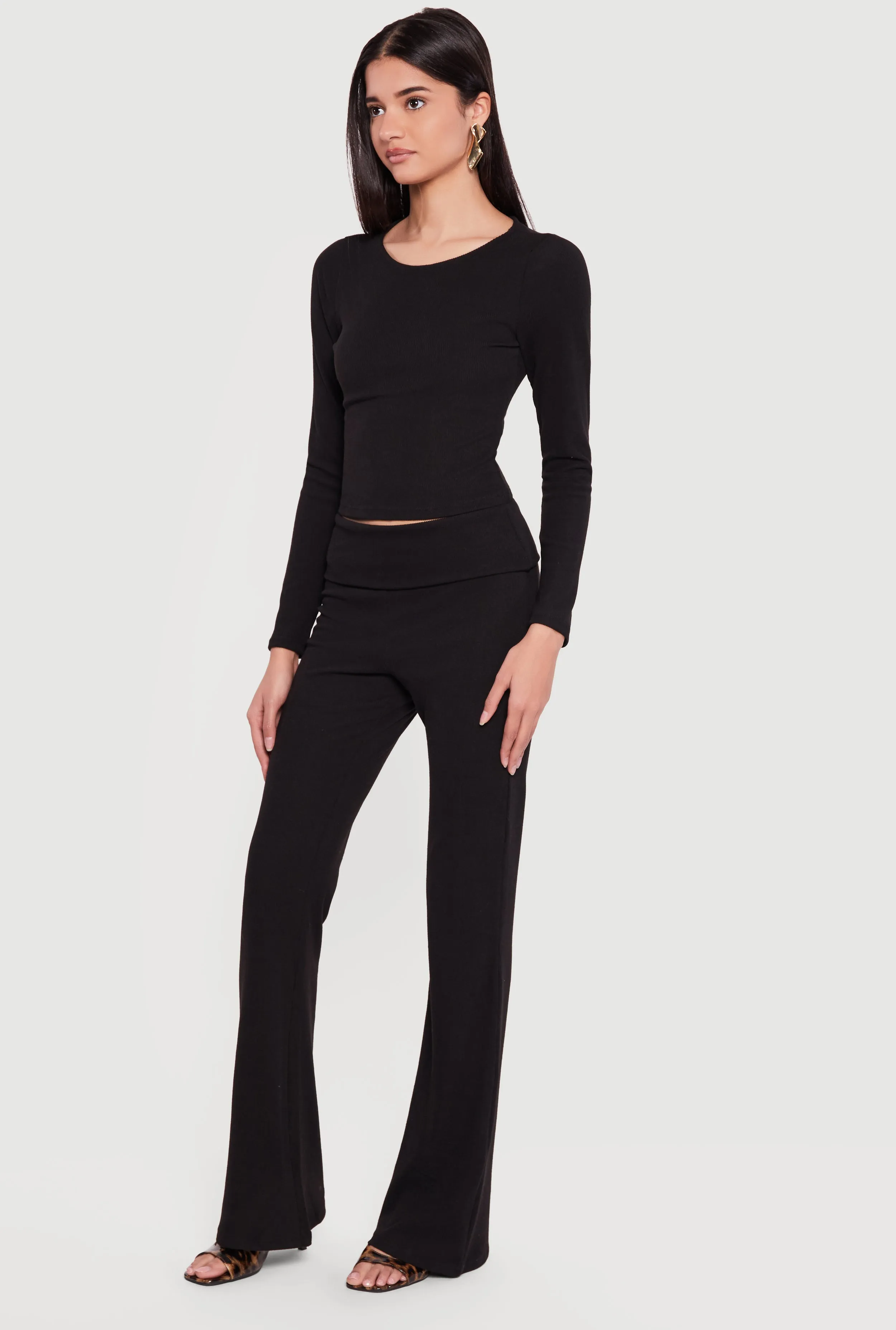 Rib Knit Long Sleeve Crew Neck Crop Top sold by Rainbow product image thumbnail 3