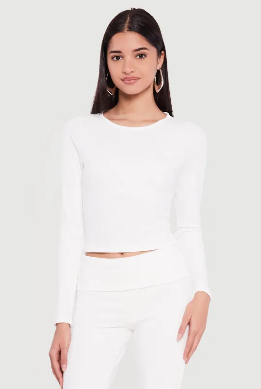 Rib Knit Long Sleeve Crew Neck Crop Top sold by Rainbow