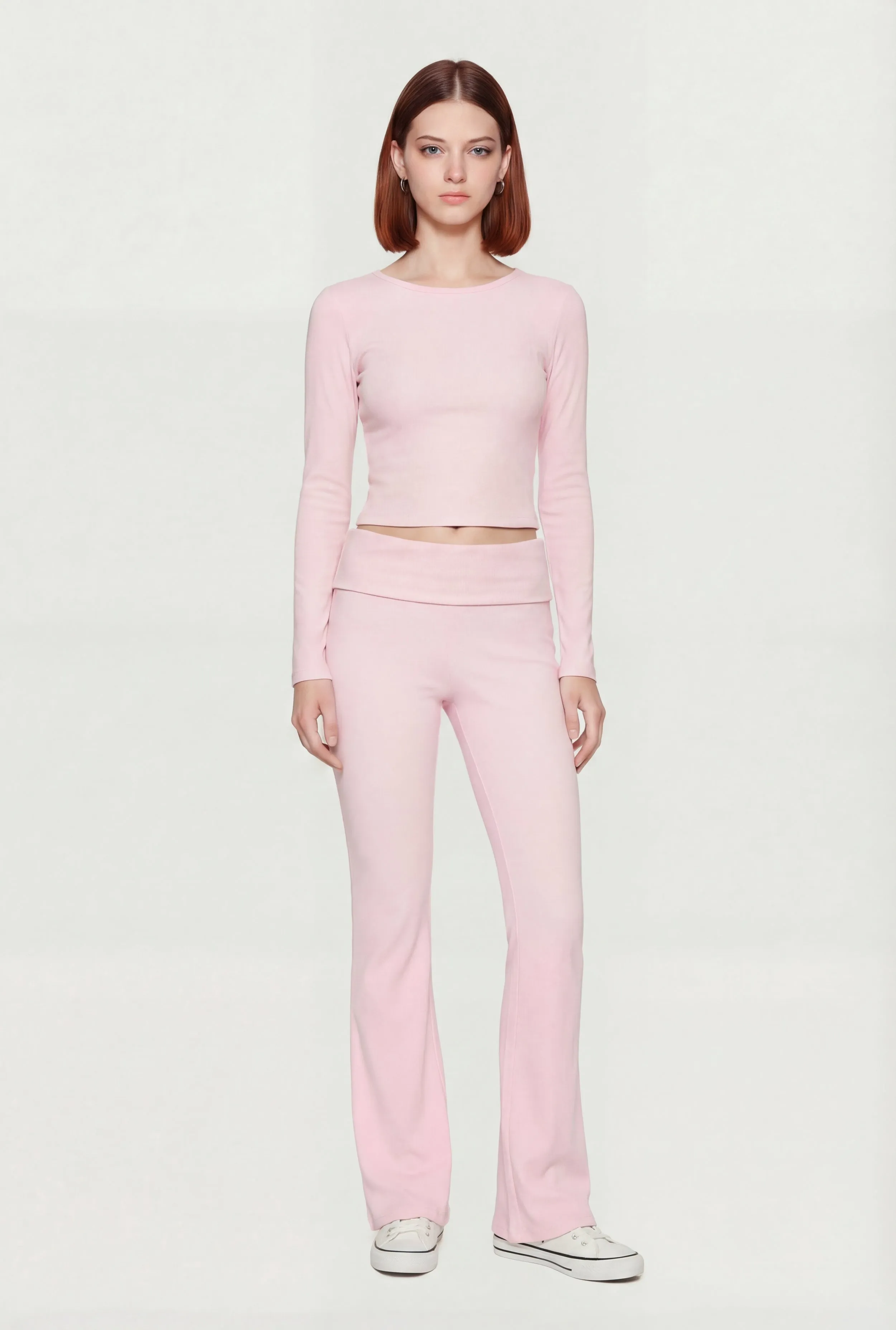 Rib Knit Long Sleeve Crew Neck Crop Top sold by Rainbow product image thumbnail 2