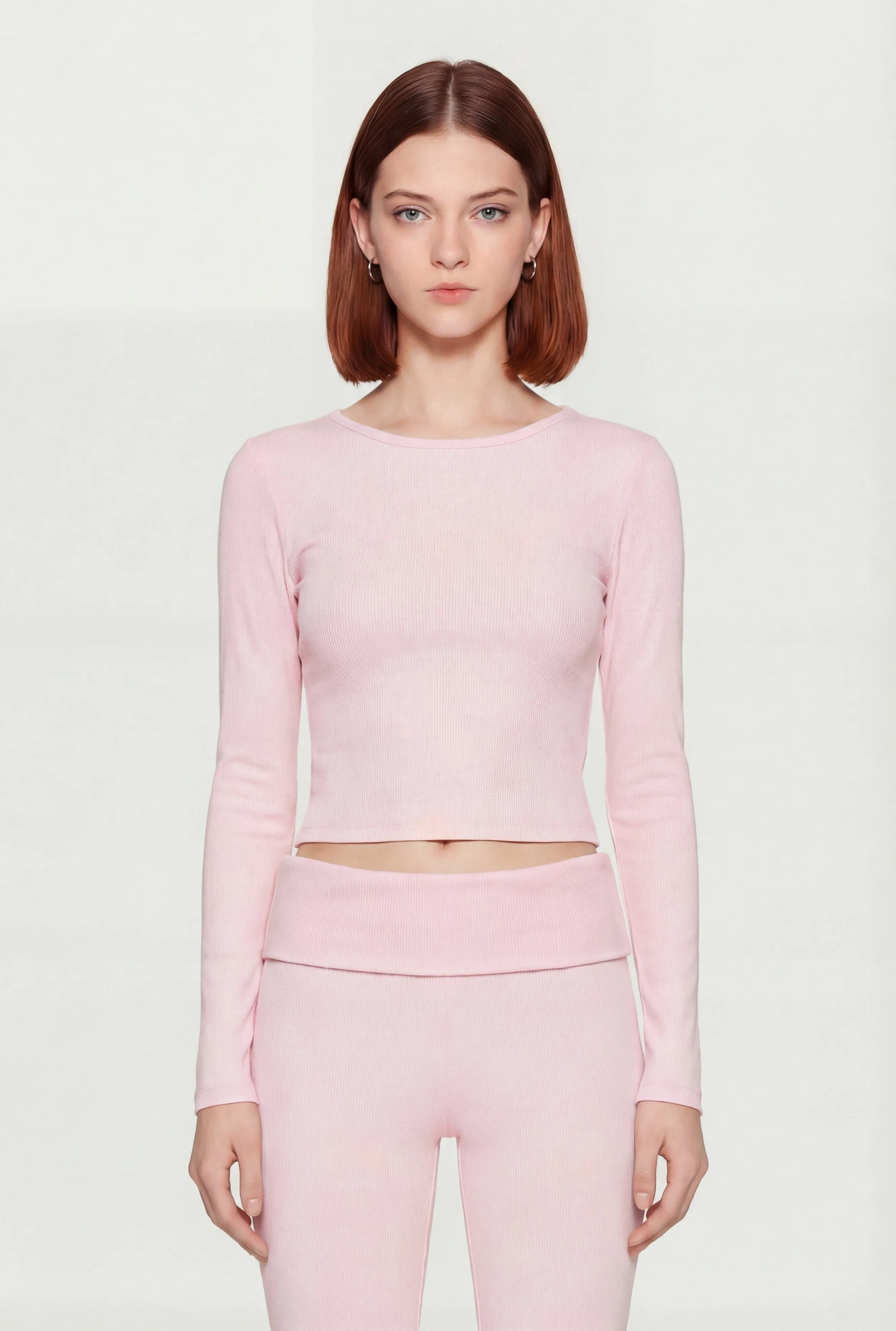 Rib Knit Long Sleeve Crew Neck Crop Top sold by Rainbow