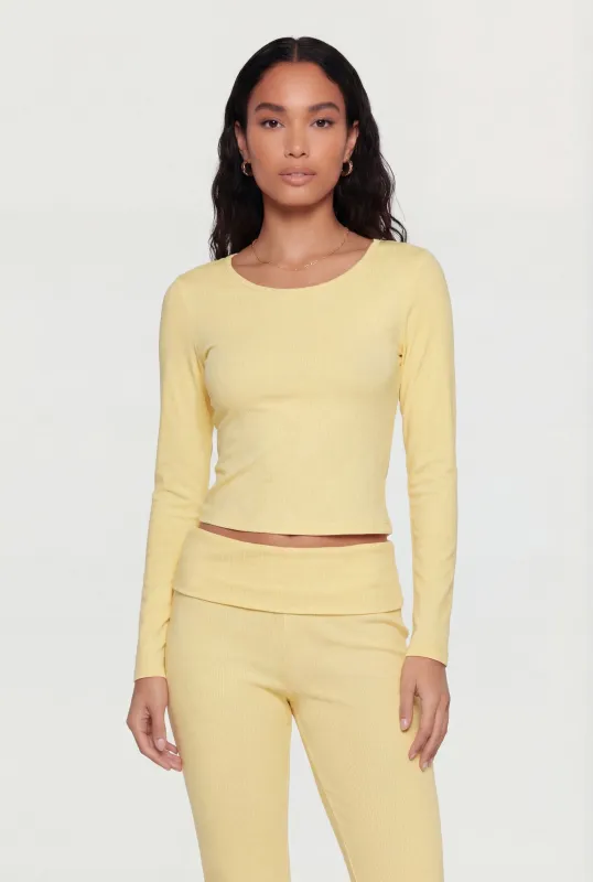 Rib Knit Long Sleeve Crew Neck Crop Top sold by Rainbow