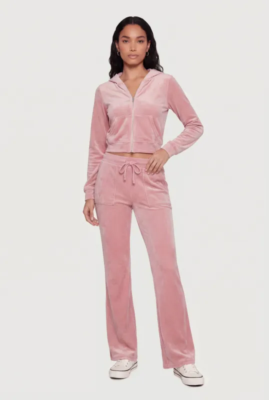 Velour Flare Leg Faux Drawstring Pants sold by Rainbow