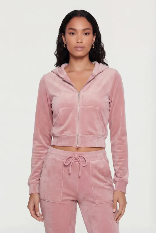 Velour Zip Front Hoodie sold by Rainbow