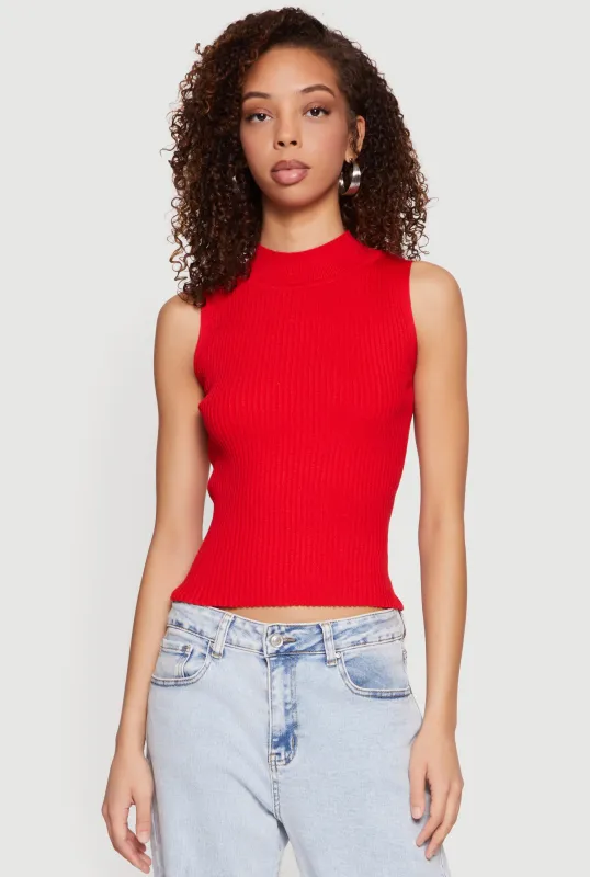Ribbed Knit Sleeveless Mock Neck Top sold by Rainbow