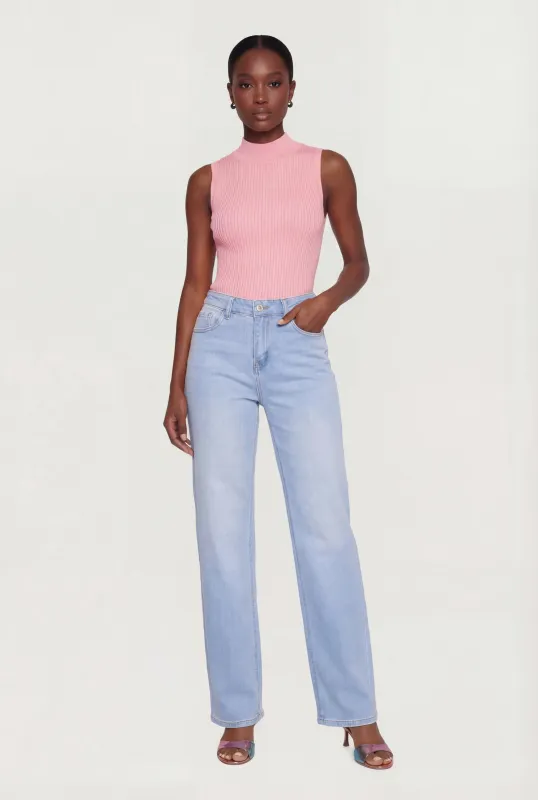 Ribbed Knit Sleeveless Mock Neck Top sold by Rainbow