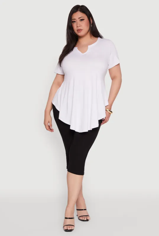 Plus Size Peplum Top with Notch Neck and Short Sleeves sold by Rainbow