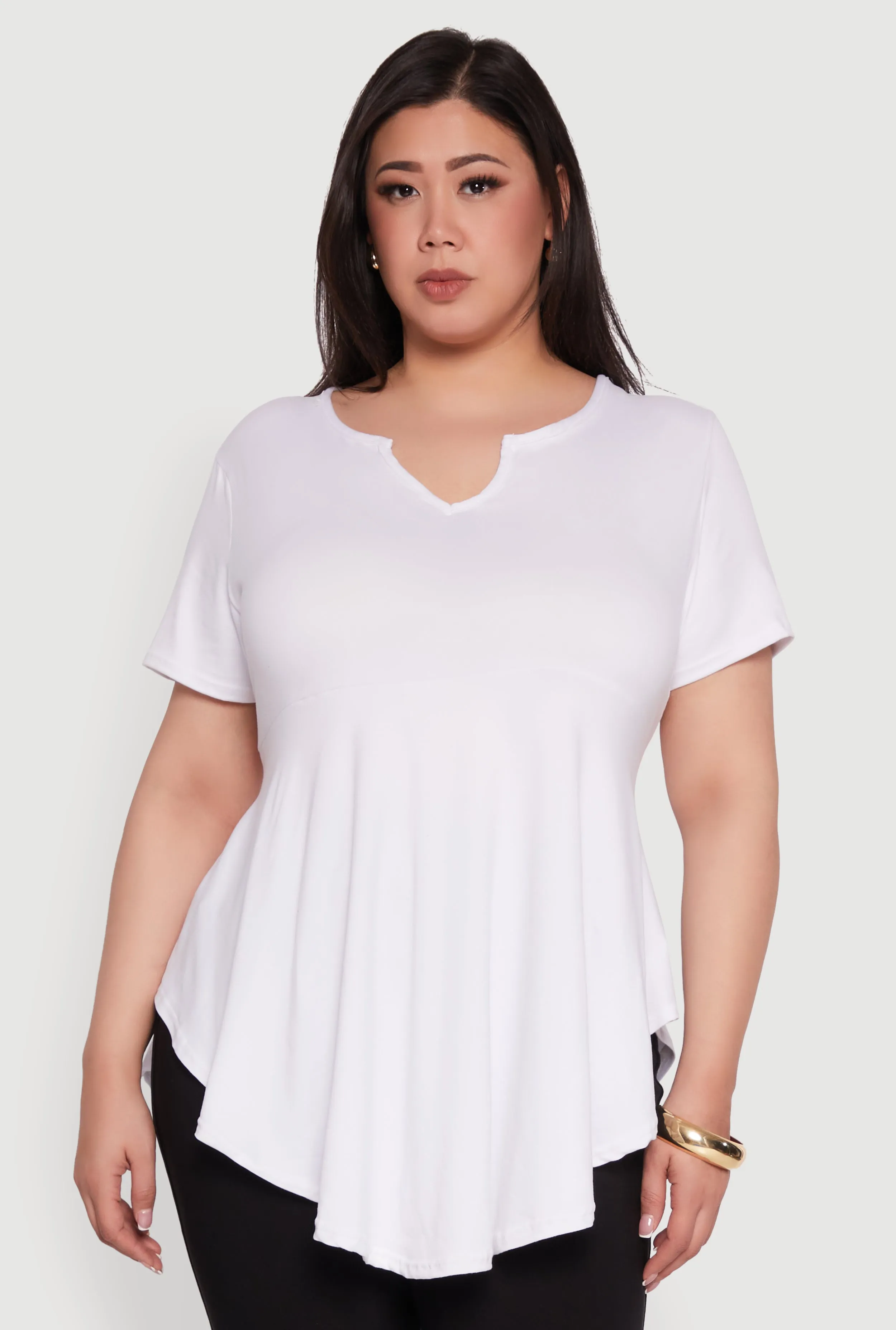 Plus Size Peplum Top with Notch Neck and Short Sleeves sold by Rainbow product image thumbnail 2