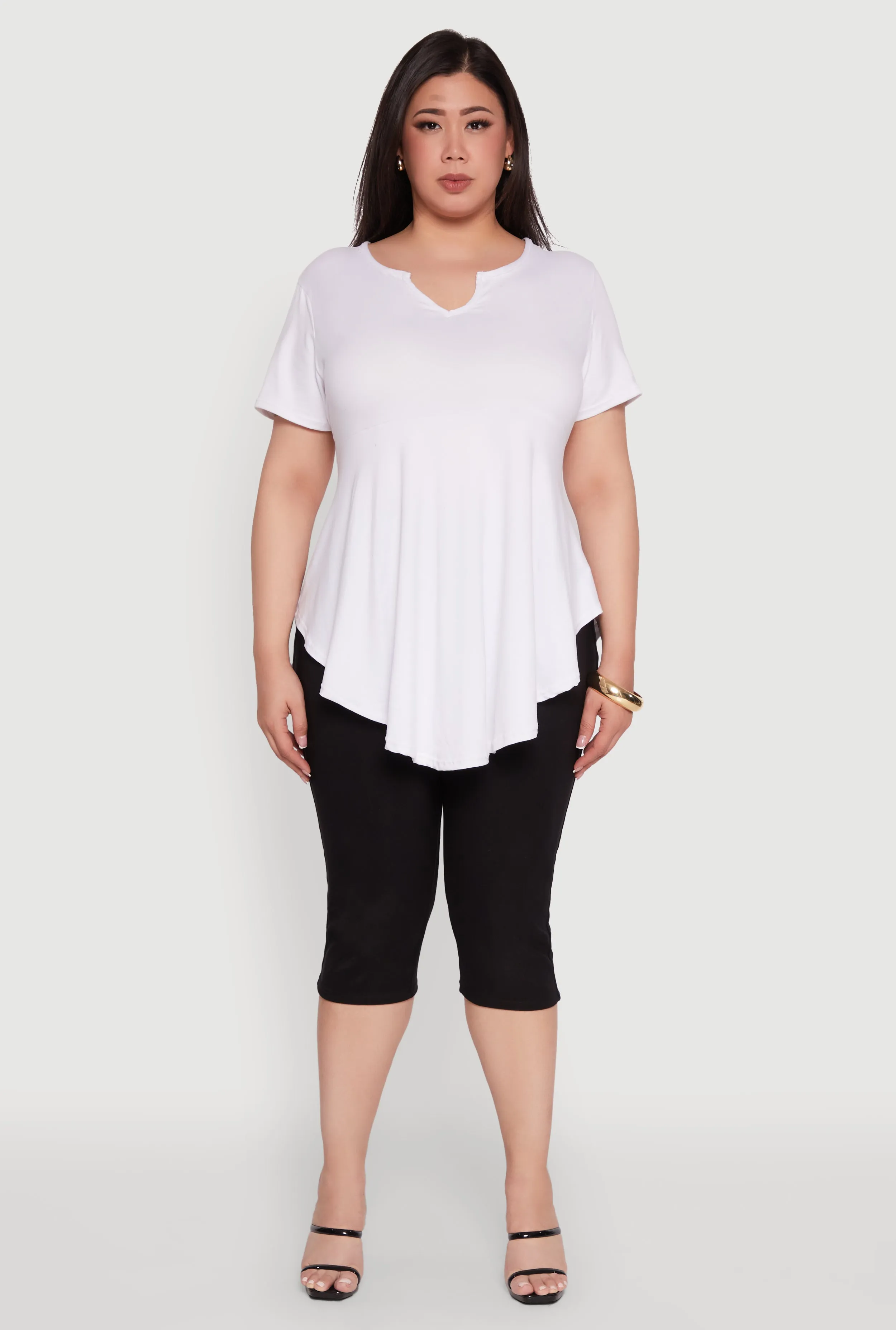 Plus Size Peplum Top with Notch Neck and Short Sleeves sold by Rainbow product image thumbnail 3