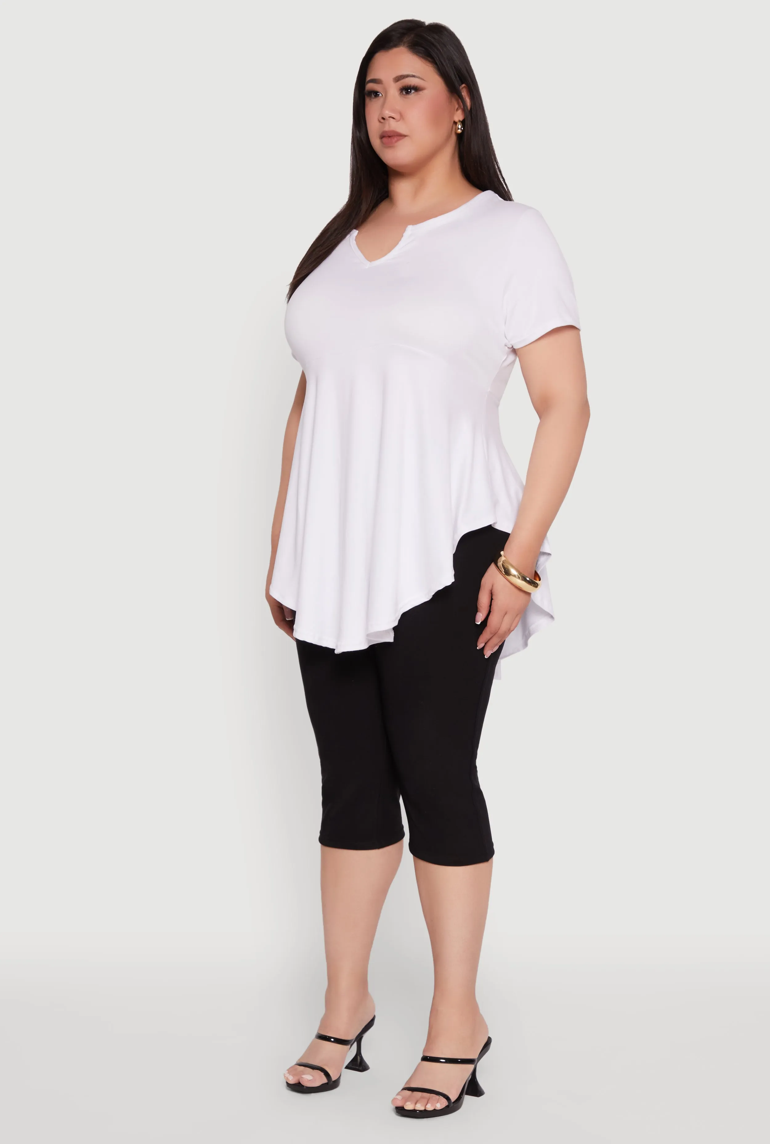 Plus Size Peplum Top with Notch Neck and Short Sleeves sold by Rainbow product image thumbnail 5