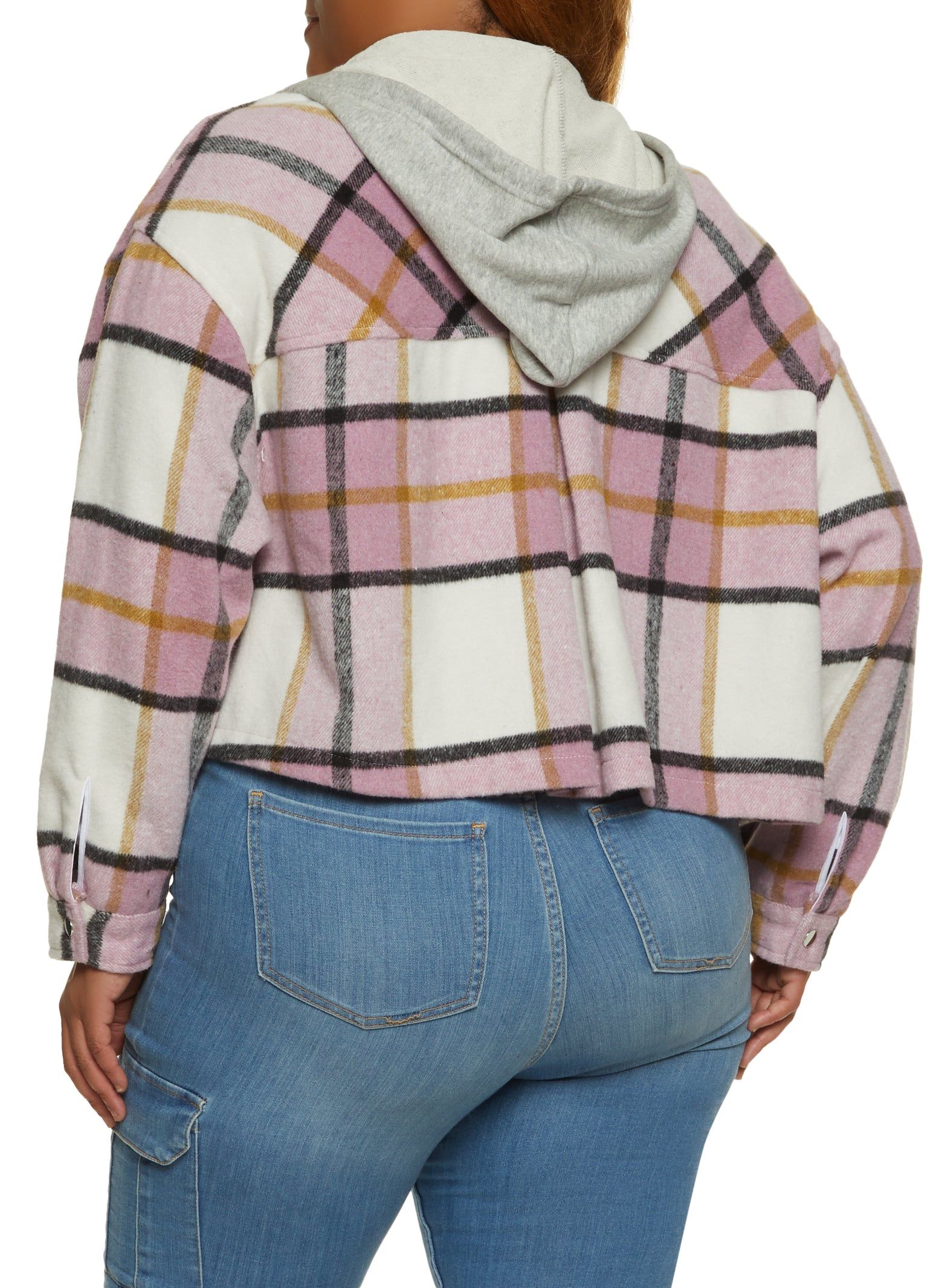 Plus Size Plaid Hooded Cropped Shacket sold by Rainbow product image thumbnail 3