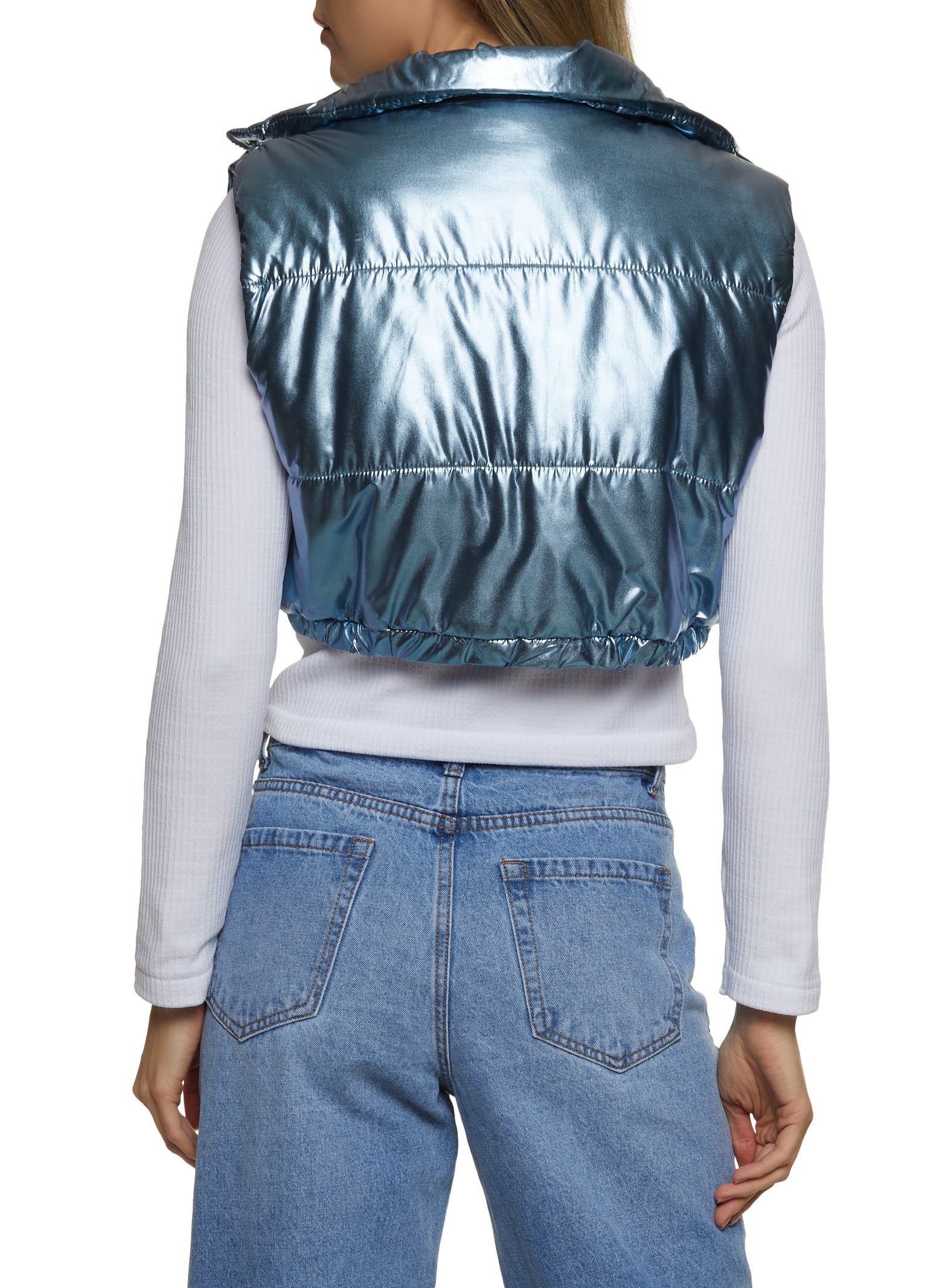 Metallic Cropped Puffer Vest sold by Rainbow product image thumbnail 3