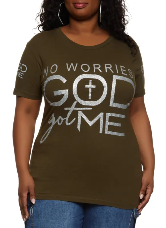Plus Size No Worries God Got Me Graphic Tee sold by Rainbow
