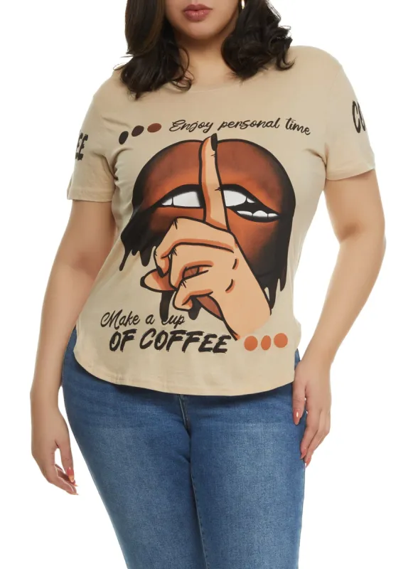 Plus Size Lips Make A Cup of Coffee Graphic Tee sold by Rainbow