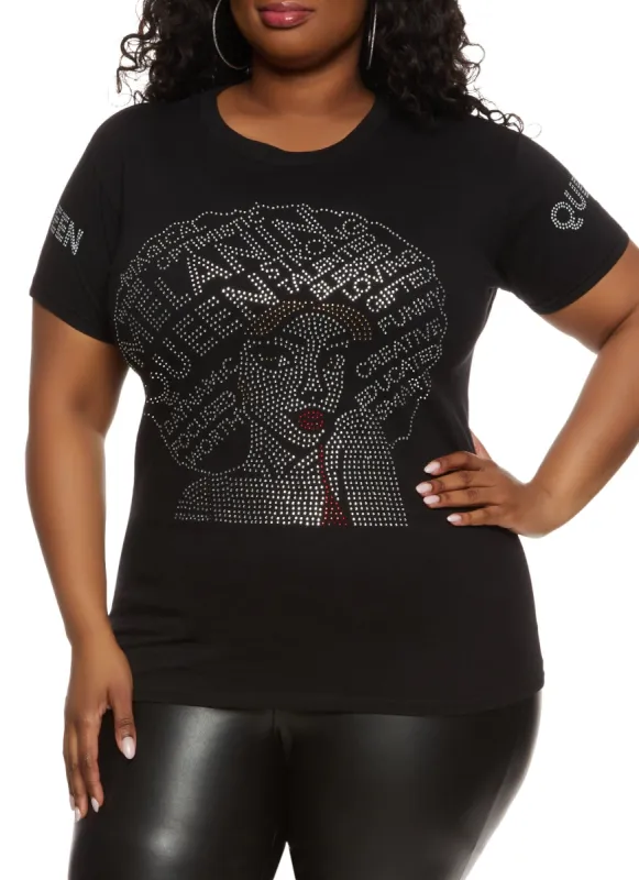 Plus Size Melanin Queen Rhinestone Studded Graphic Tee sold by Rainbow
