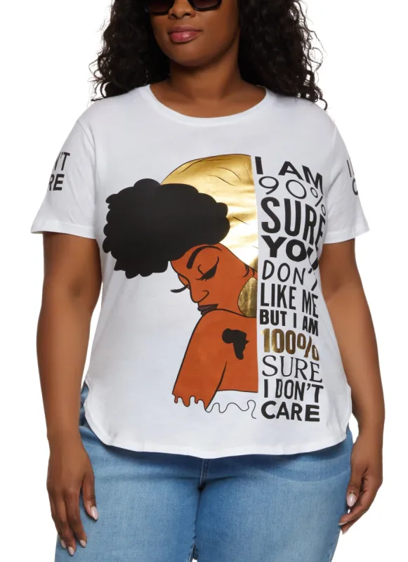 Plus Size I Dont Care Foil Screen Graphic Tee sold by Rainbow