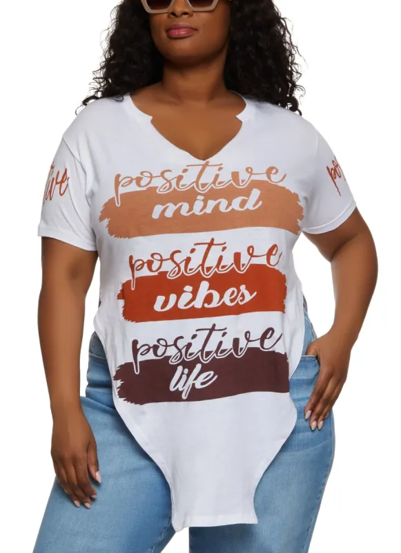 Plus Size Positive Graphic Notch Neck Tunic Tee sold by Rainbow