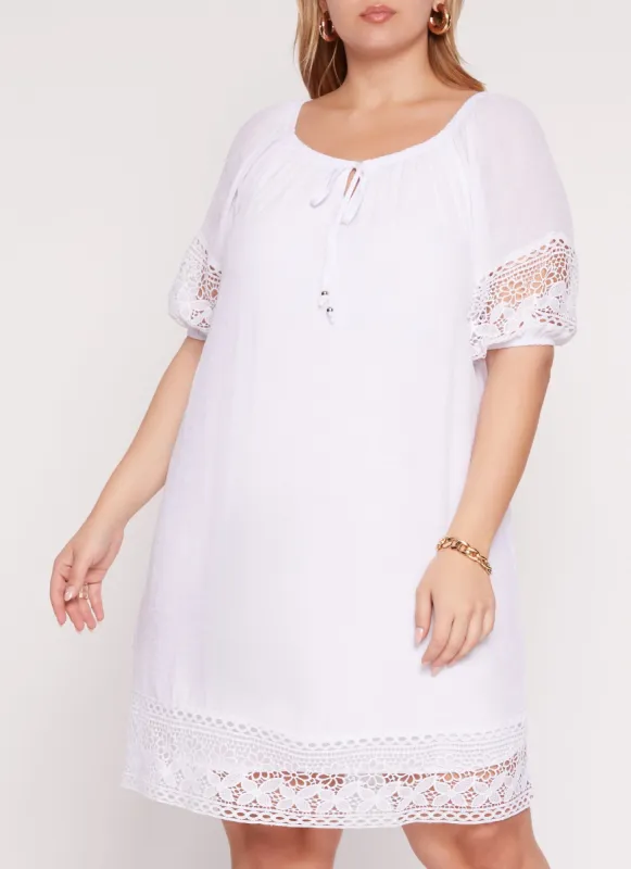 Plus Size Crochet Detail Shift Dress sold by Rainbow