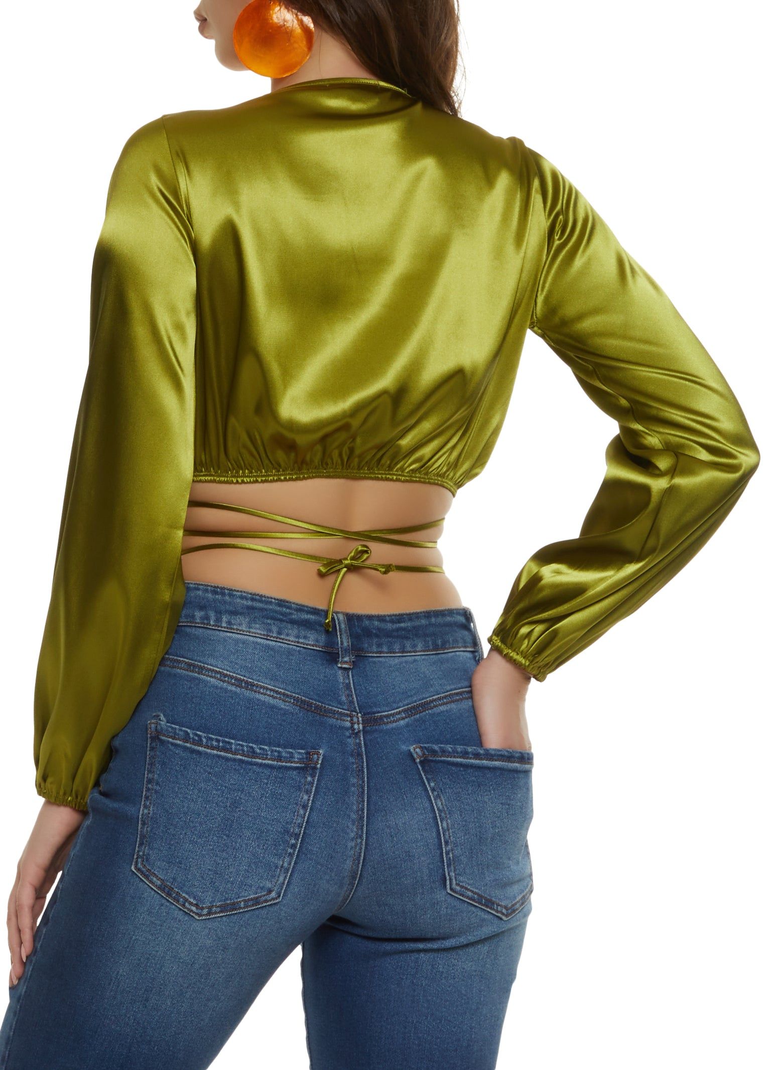 Satin Puff Sleeve Cropped Wrap Top sold by Rainbow product image thumbnail 2