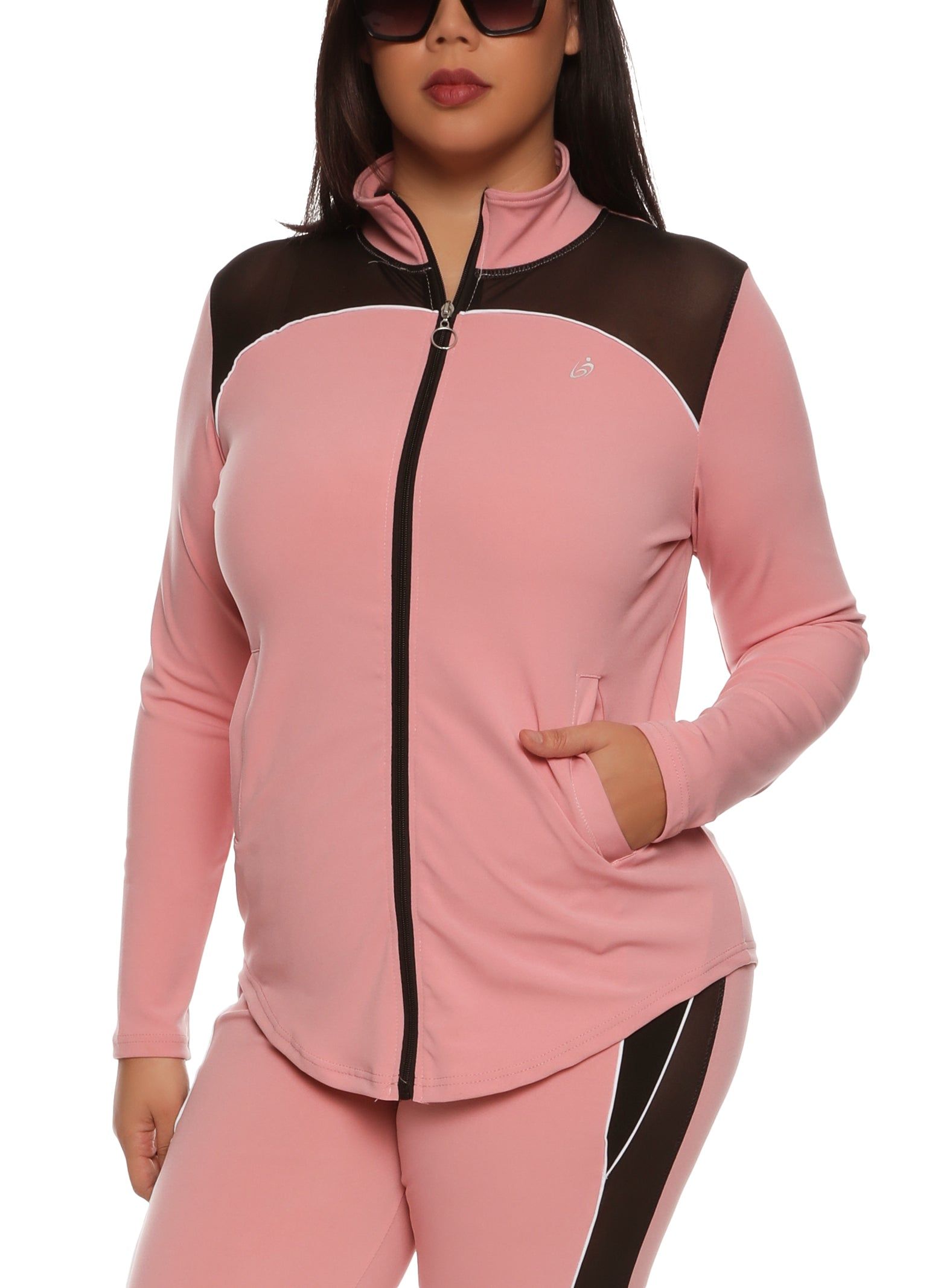 Plus Size Zip Front Mesh Detail Track Jacket sold by Rainbow