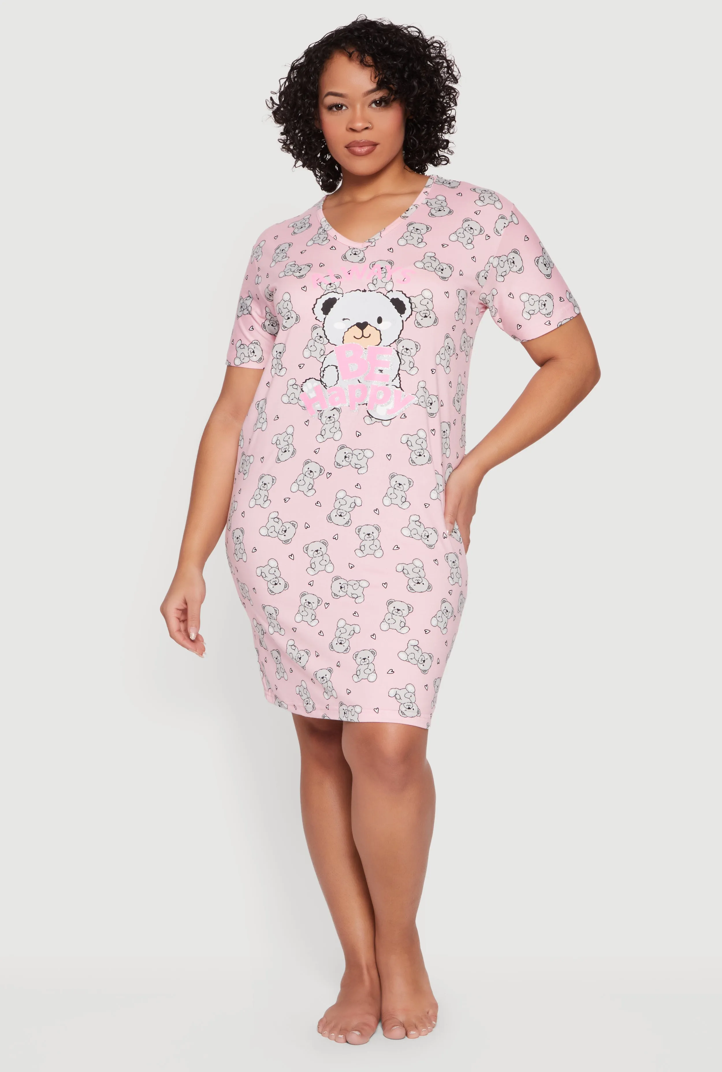 Plus Size Be Happy Teddy Bear Print Sleepshirt sold by Rainbow