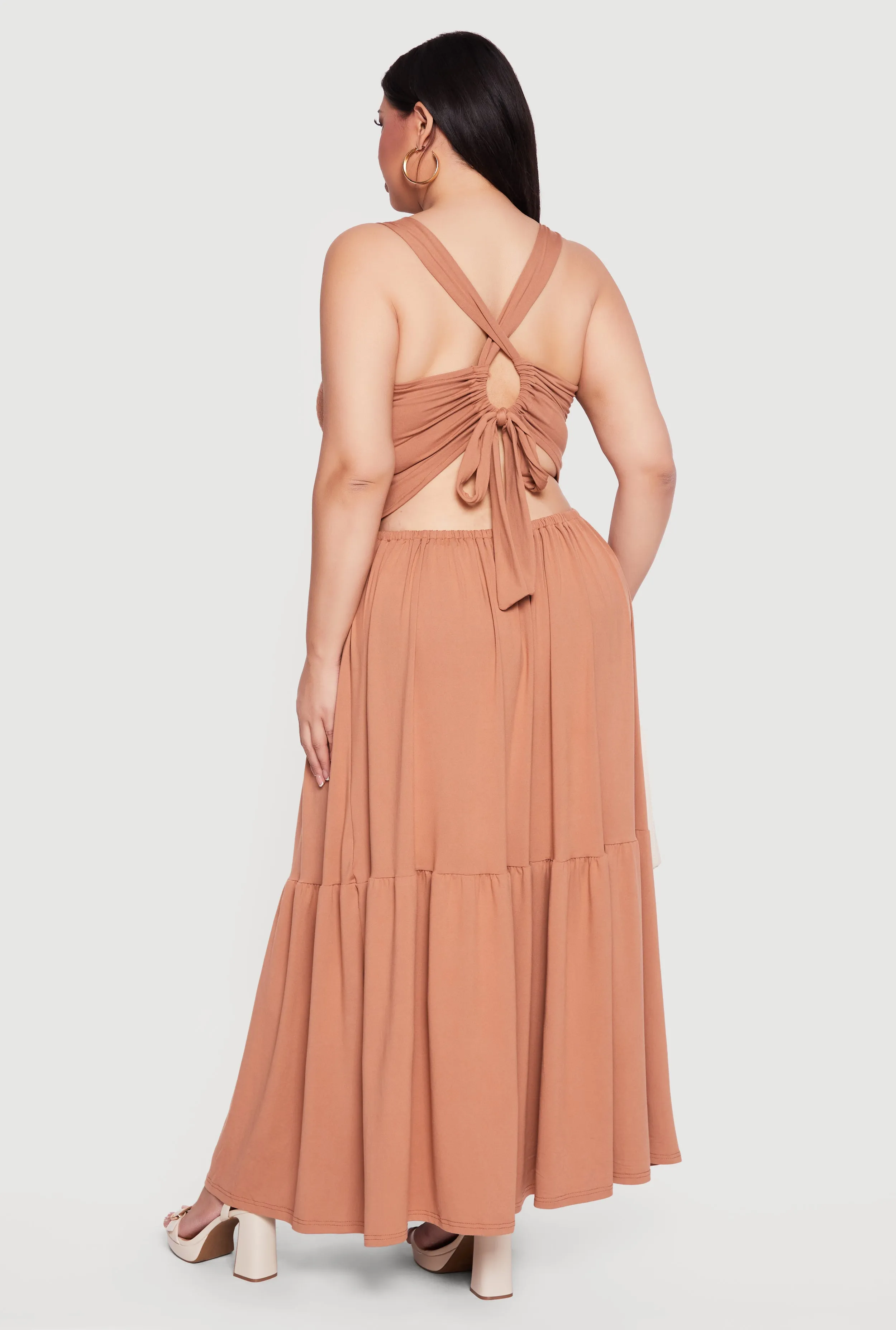 Plus Size Lace Up Back Tiered Maxi Dress sold by Rainbow product image thumbnail 3