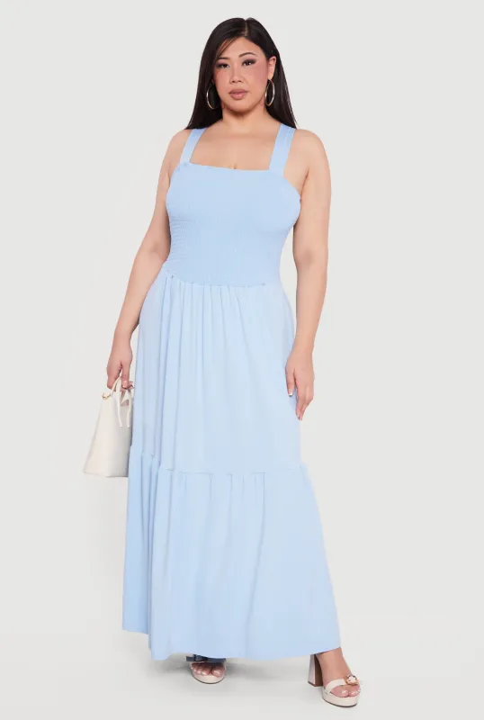 Plus Size Lace Up Back Tiered Maxi Dress sold by Rainbow