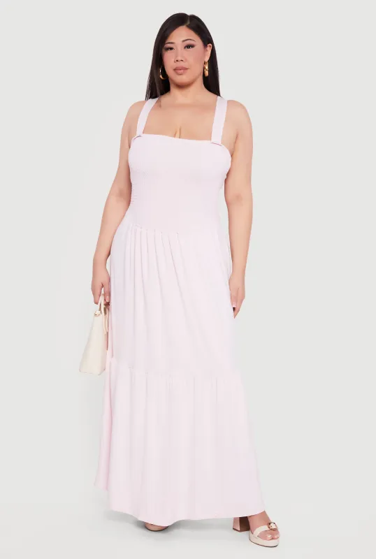 Plus Size Lace Up Back Tiered Maxi Dress sold by Rainbow