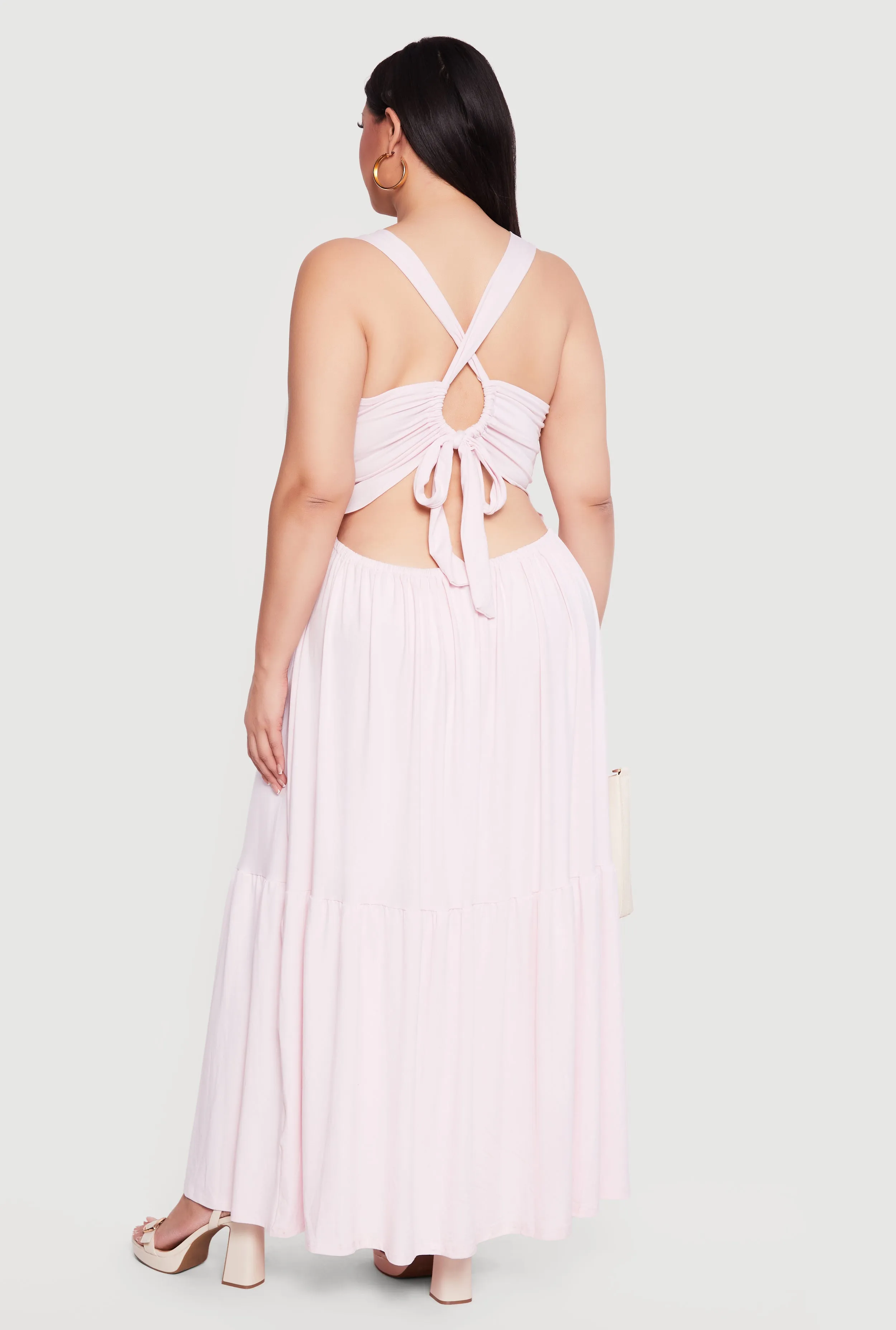 Plus Size Lace Up Back Tiered Maxi Dress sold by Rainbow product image thumbnail 3