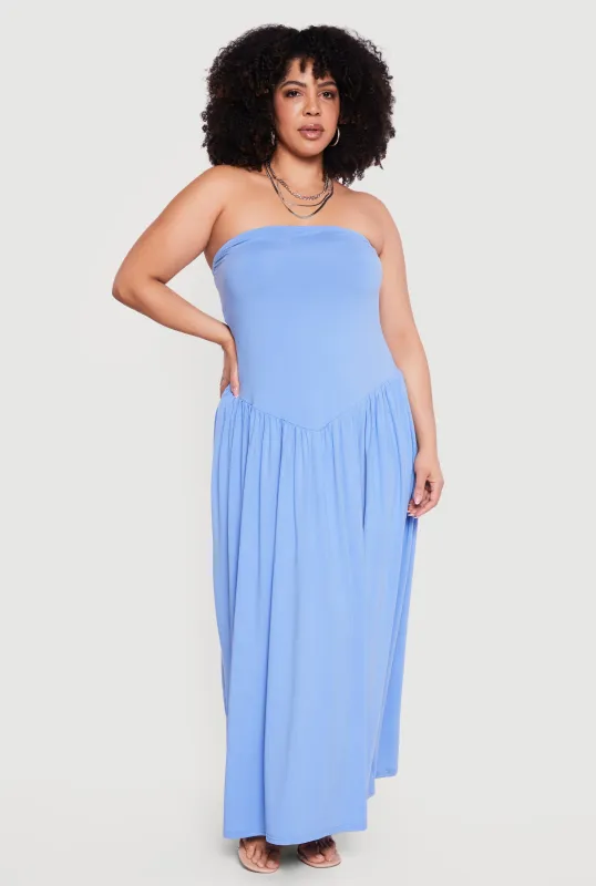 Plus Size Strapless Maxi Skater Dress sold by Rainbow