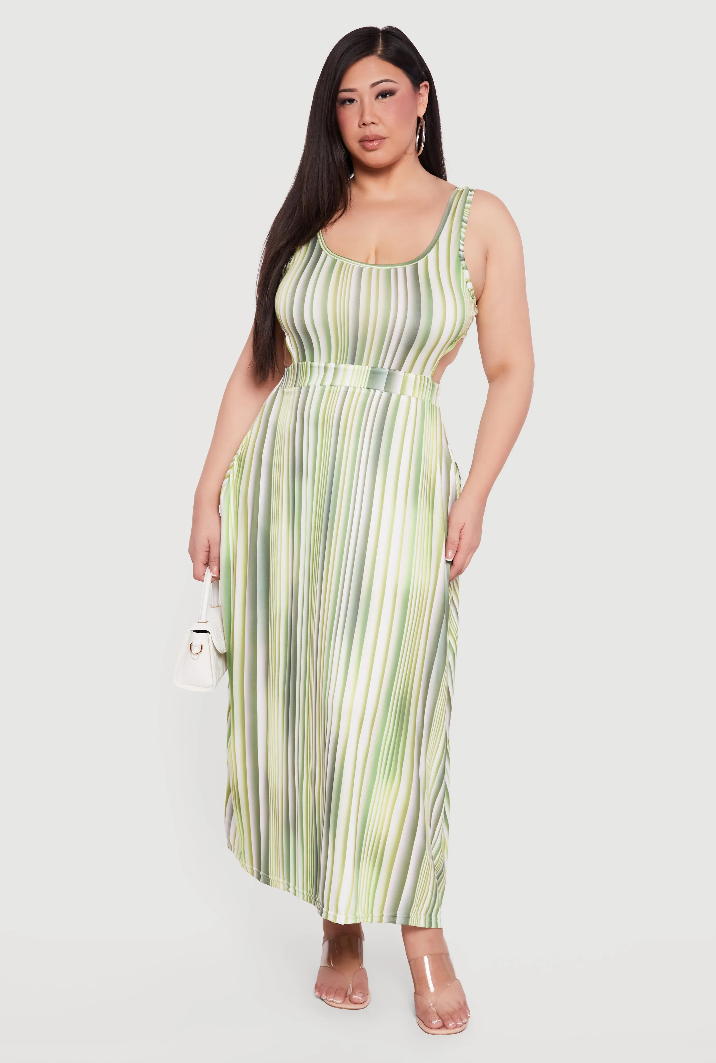 Plus Size Striped Cut Out Scoop Neck Maxi Dress sold by Rainbow product image thumbnail 2