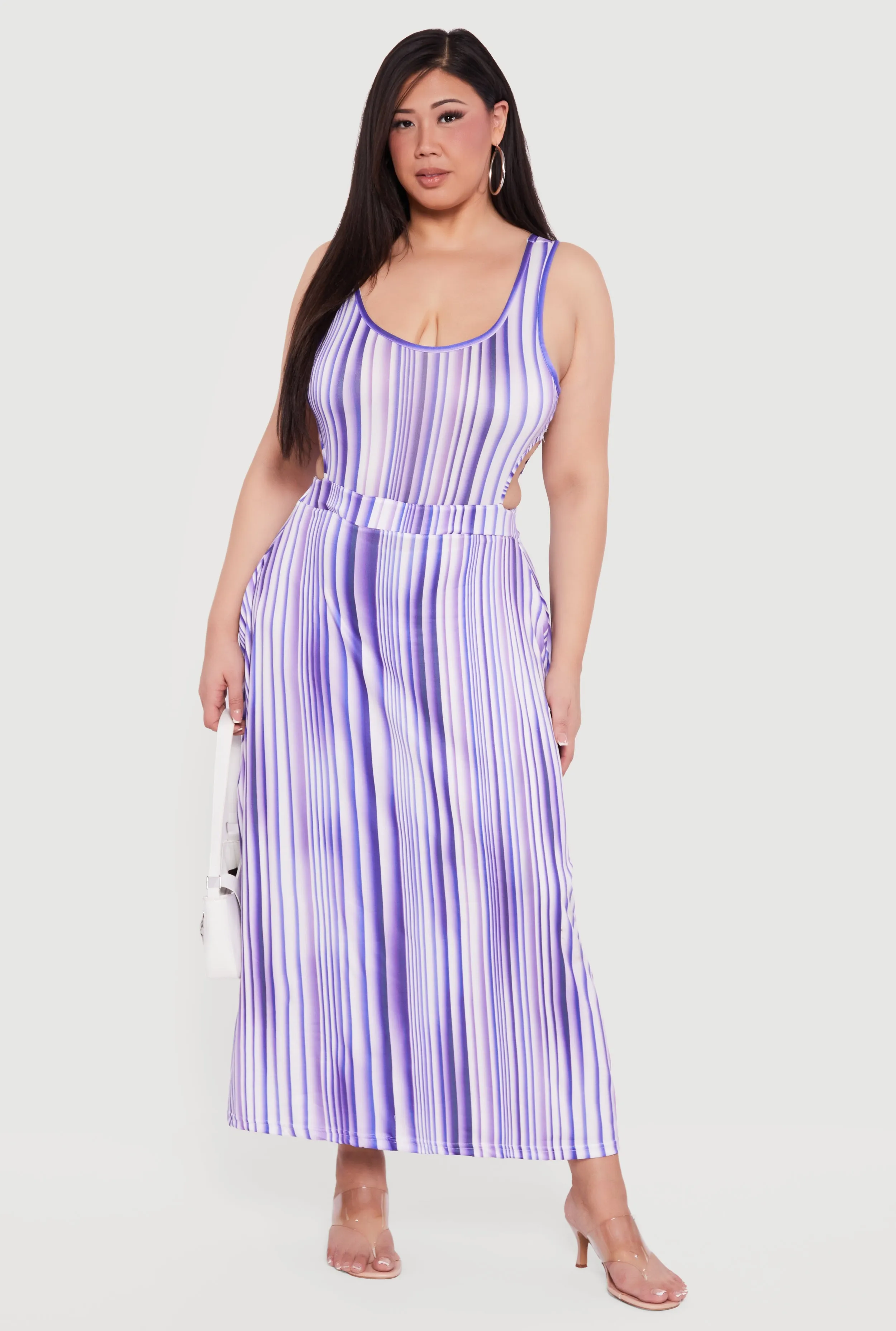 Plus Size Striped Cut Out Scoop Neck Maxi Dress sold by Rainbow