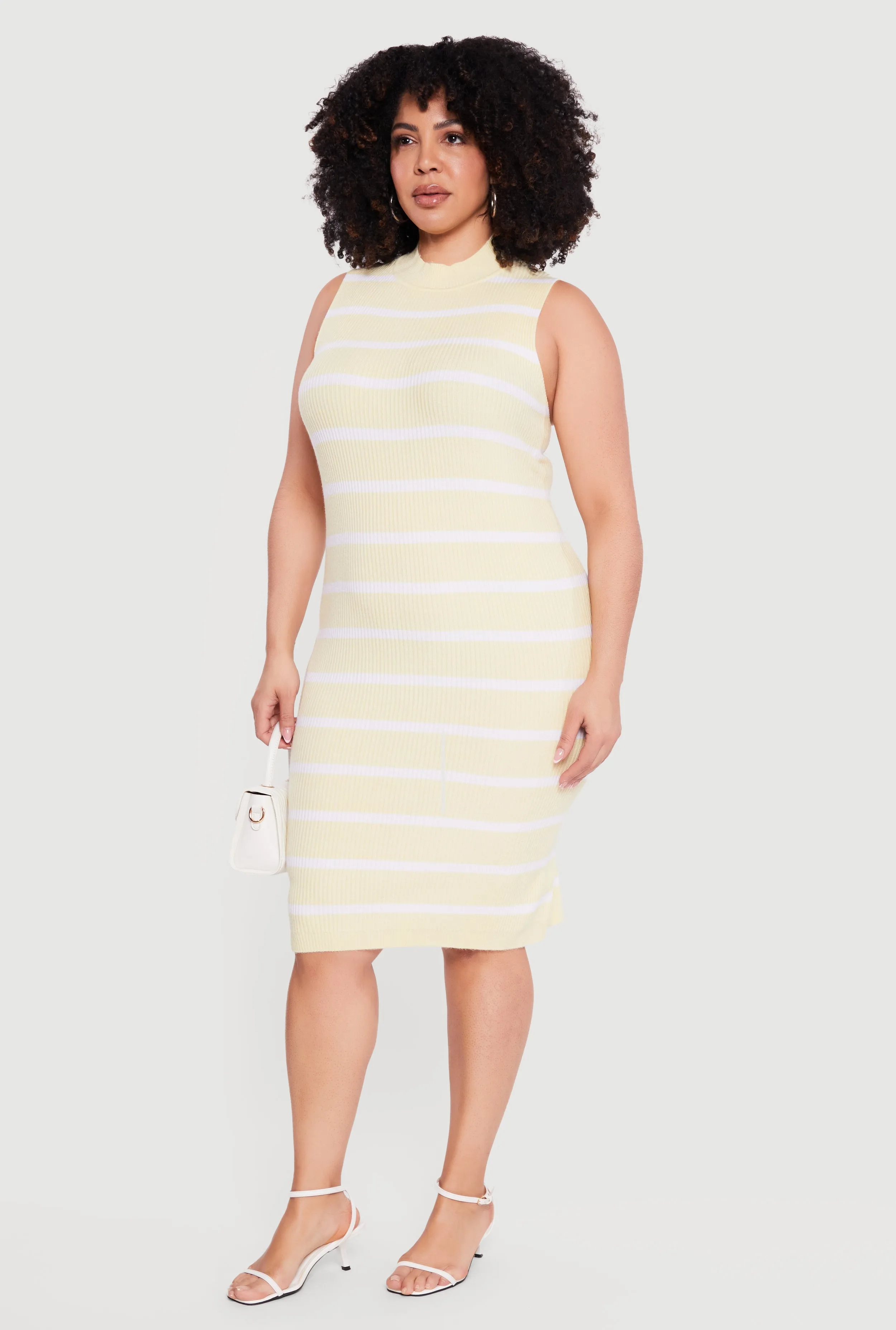 Plus Size Striped Rib Knit Sleeveless Mock Neck Midi Dress sold by Rainbow product image thumbnail 2