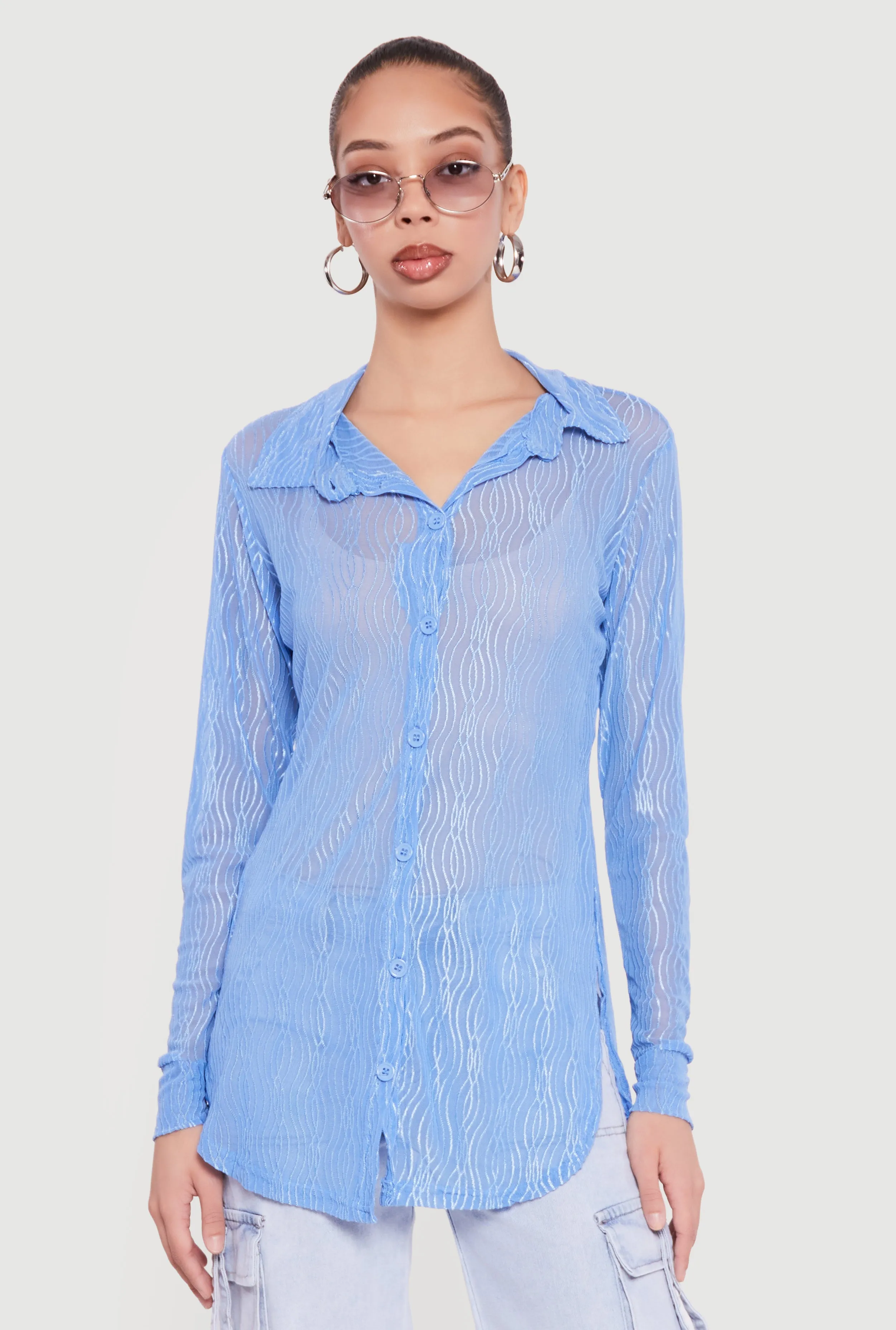 Swirl Mesh Button Front Tunic Shirt sold by Rainbow product image thumbnail 2