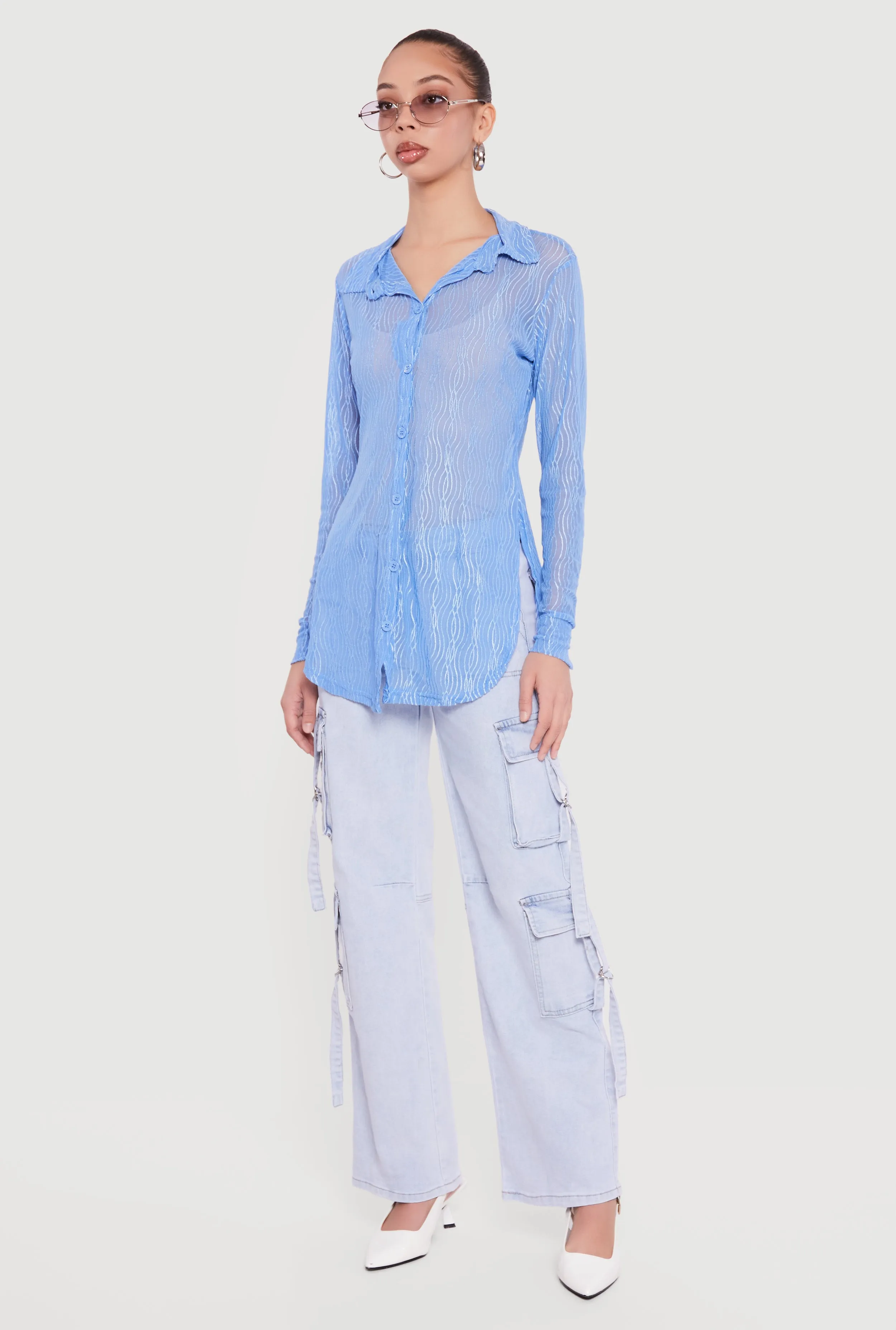 Swirl Mesh Button Front Tunic Shirt sold by Rainbow product image thumbnail 3