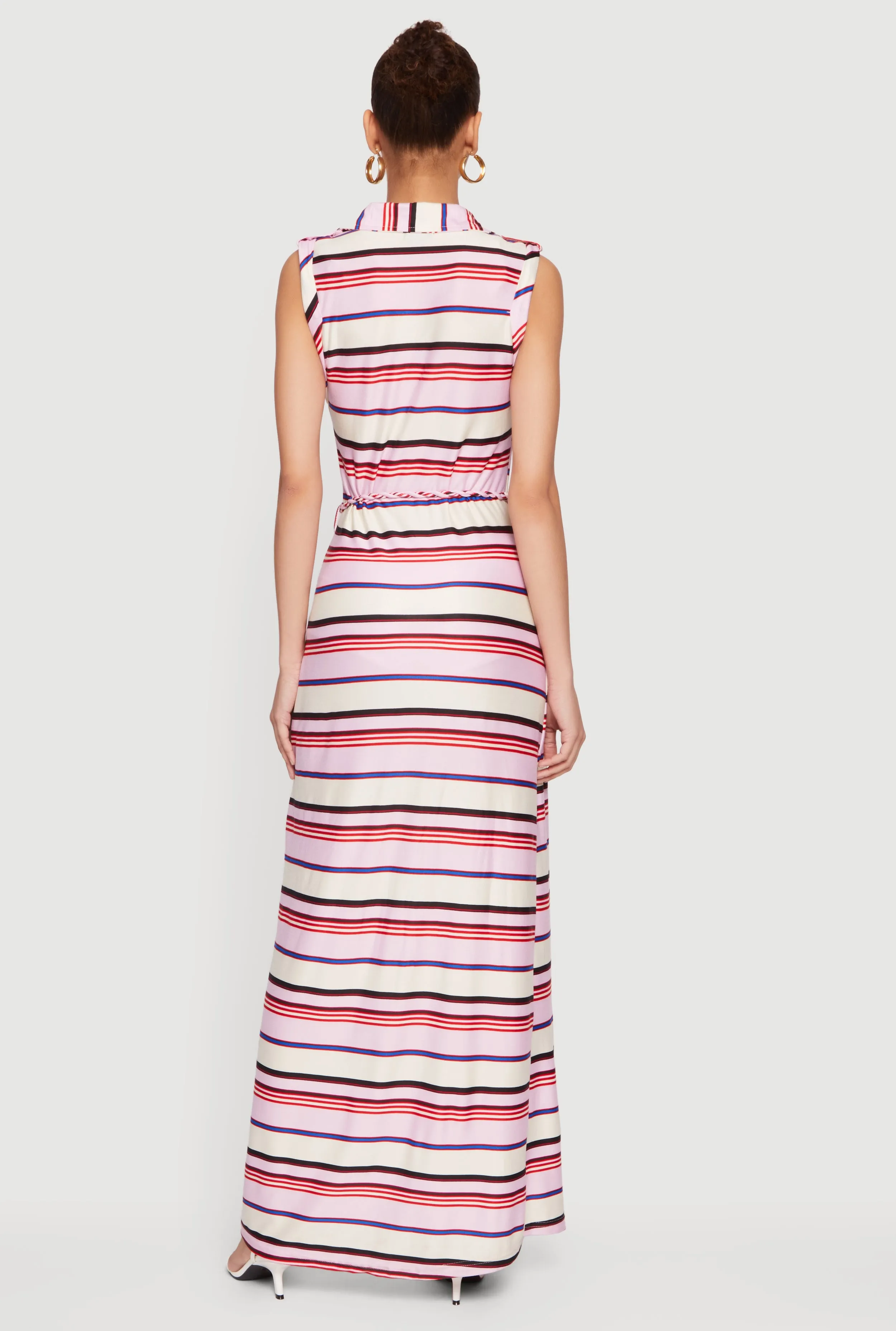 Striped Sleeveless Maxi Shirt Dress with Tie Waist Belt sold by Rainbow product image thumbnail 3