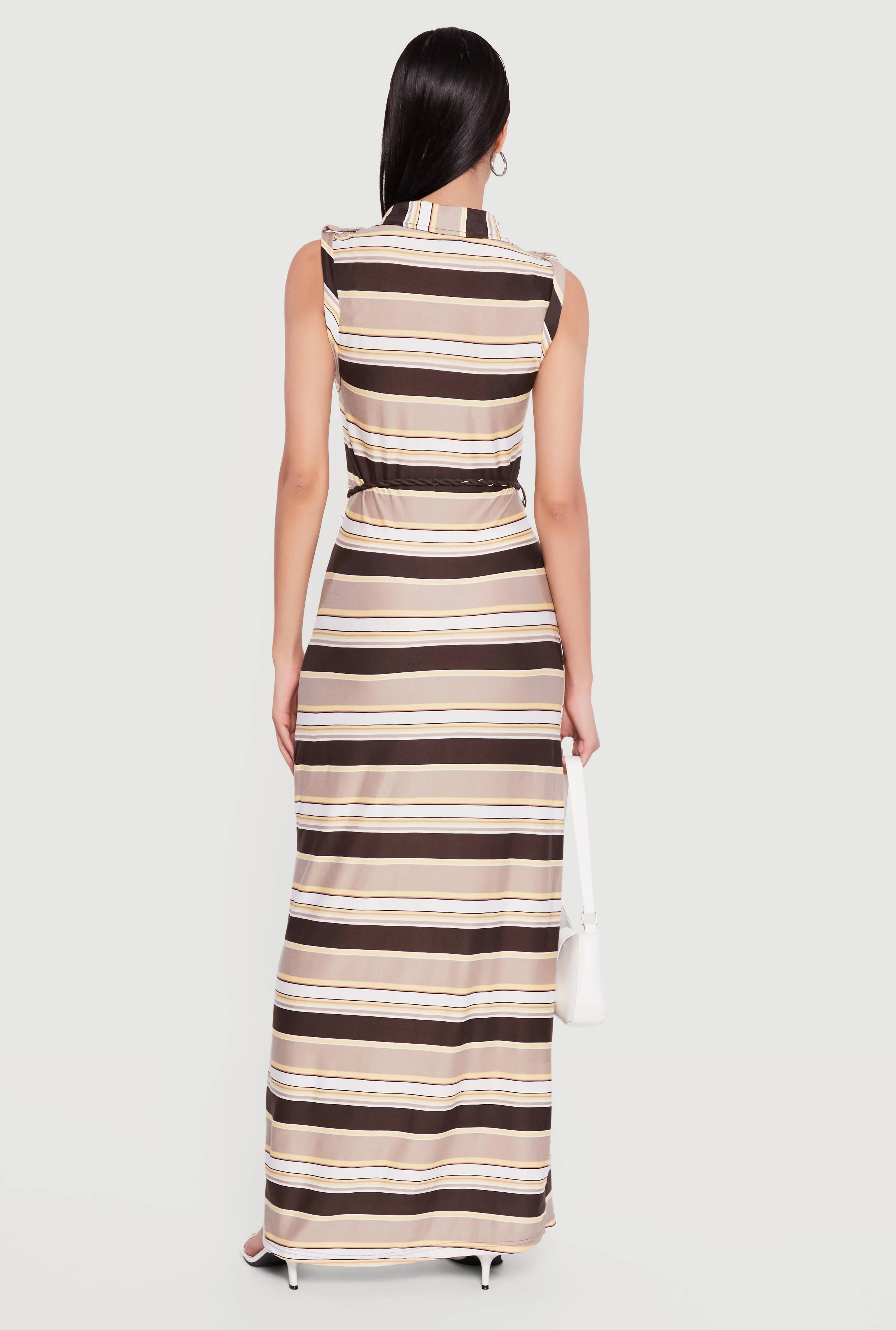 Striped Sleeveless Maxi Shirt Dress with Tie Waist Belt sold by Rainbow product image thumbnail 3