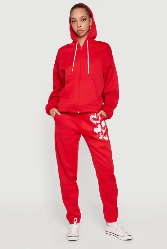 Graffiti Heart Graphic Mid Rise Sweatpants made by Rainbow