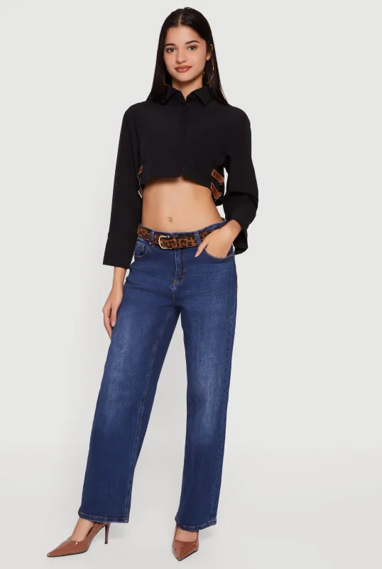 Buckle Detail Button Front Cropped Blouse sold by Rainbow