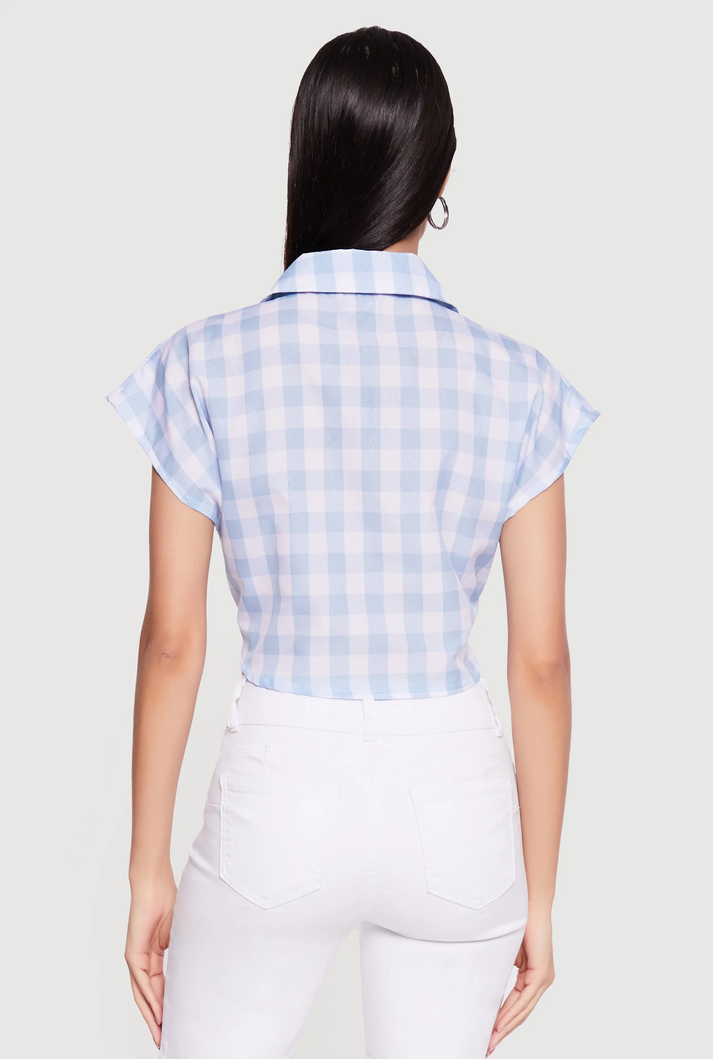 Plaid Lace Front Smocked Back Crop Top sold by Rainbow product image thumbnail 5