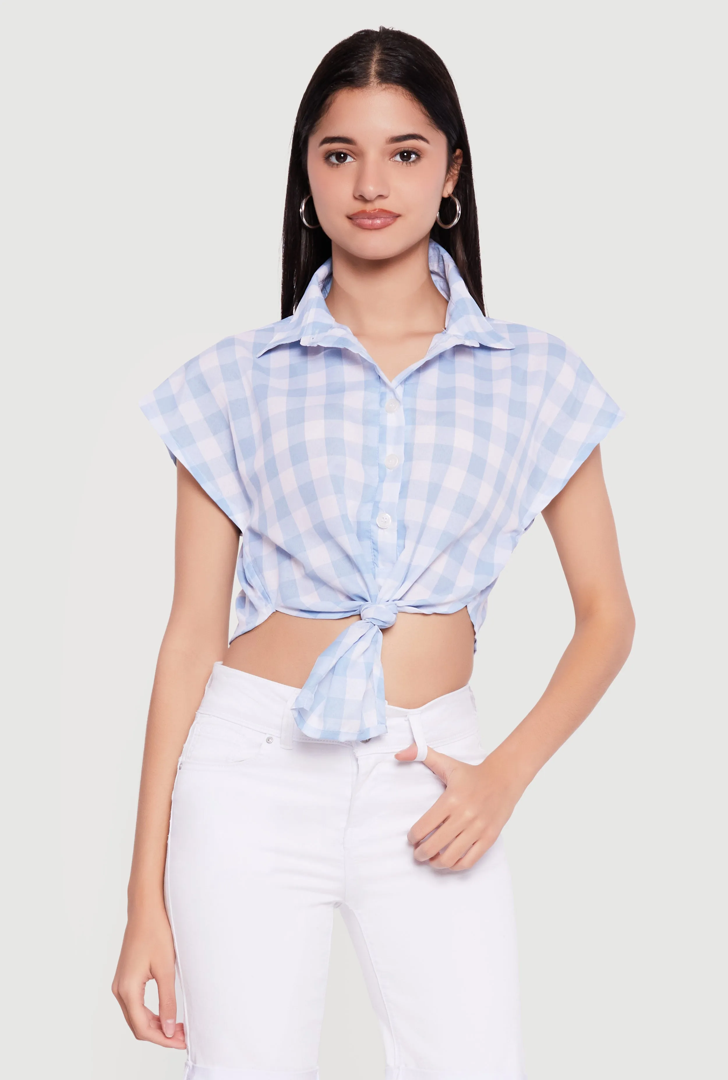 Plaid Lace Front Smocked Back Crop Top sold by Rainbow product image thumbnail 2