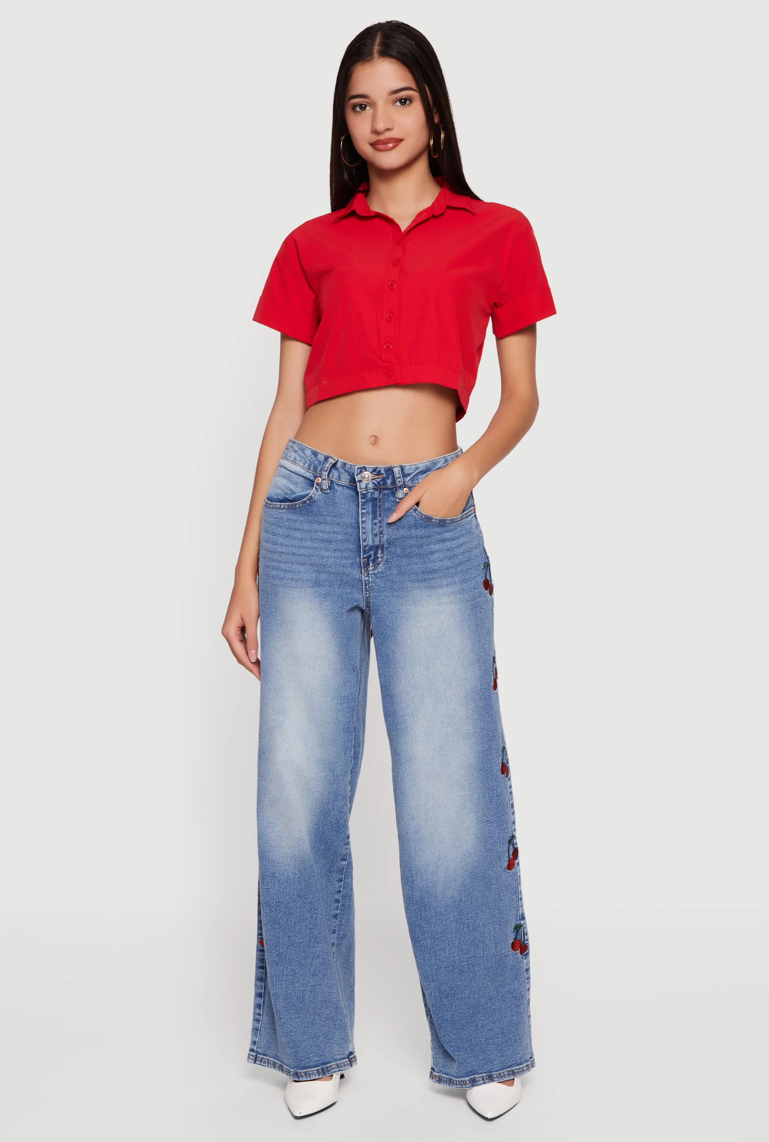 Short Sleeve Button Front Lace Up Cropped Shirt sold by Rainbow
