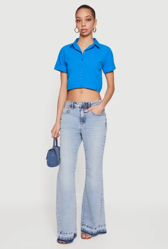 Short Sleeve Button Front Lace Up Cropped Shirt sold by Rainbow