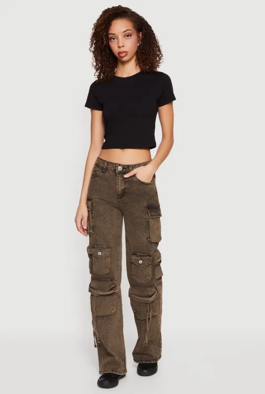 VIP Mid Rise Acid Wash Multi Cargo Pocket Jeans sold by Rainbow